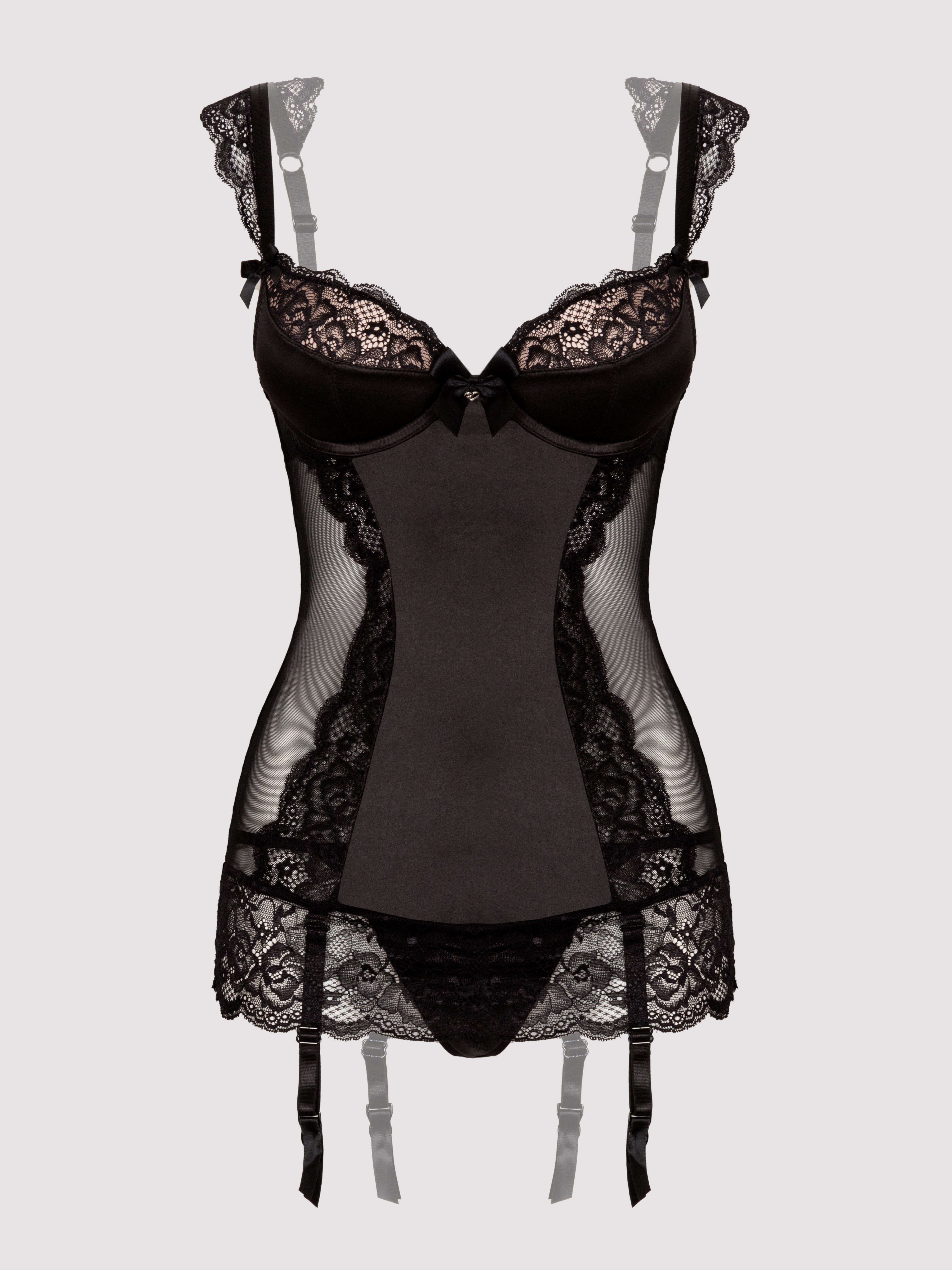 Lovehoney Treasure Me Purple Underwired Plunge Chemise Set, Black, hi-res