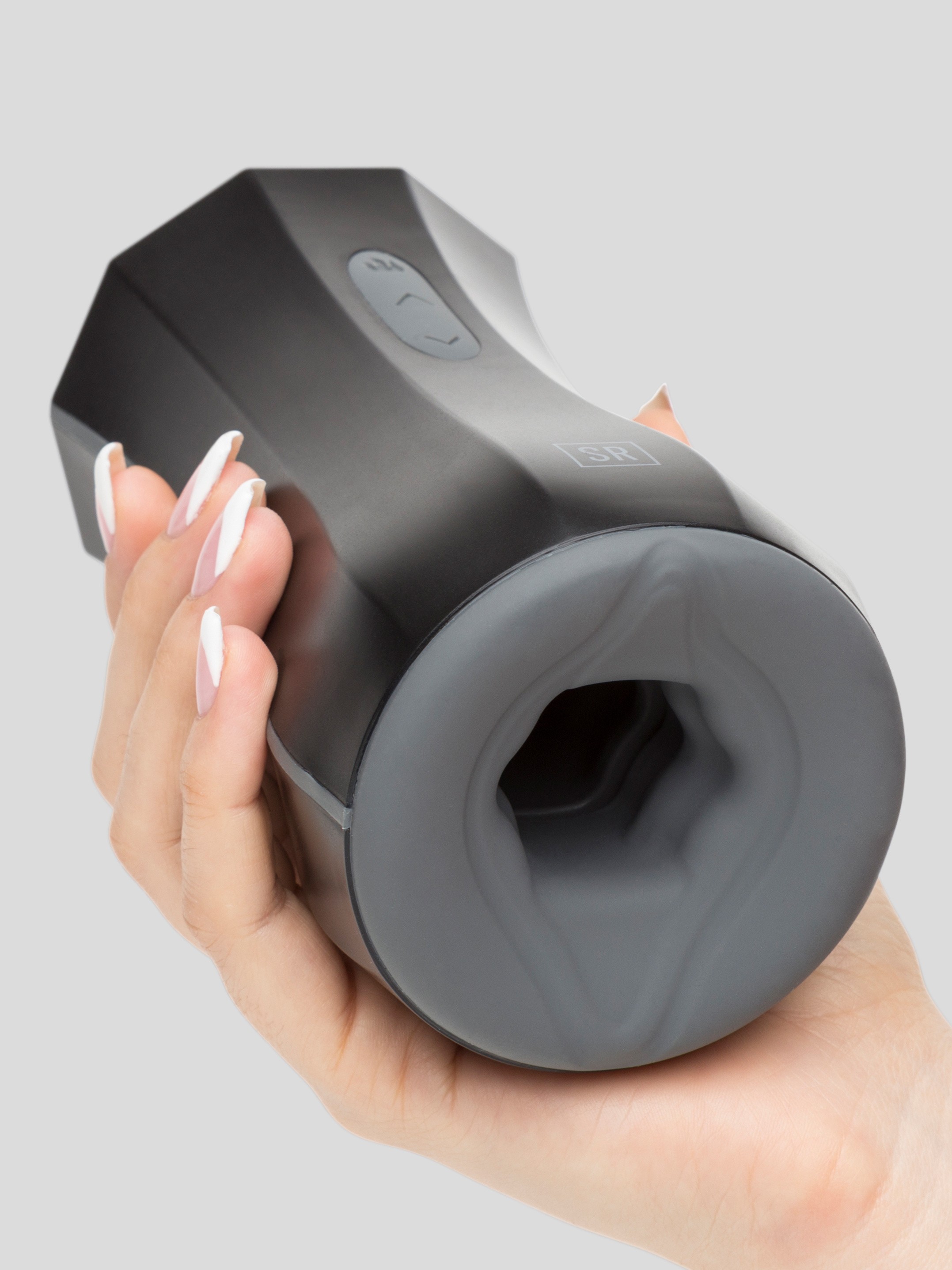 Control Rechargeable Warming Male Masturbator with Turbo Speed, Black, hi-res