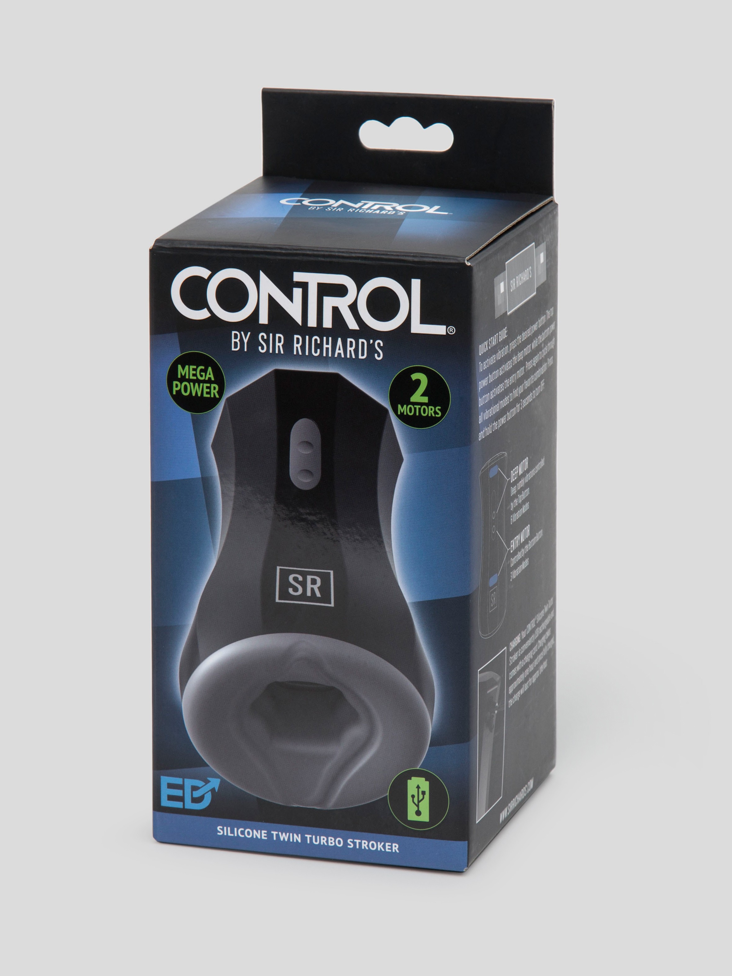 Control Rechargeable Warming Male Masturbator with Turbo Speed, Black, hi-res