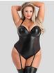 Lovehoney Plus Size Fierce Wet Look and Mesh Underwired Teddy, Black, hi-res