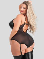 Lovehoney Fierce Wet Look and Mesh Underwired Body, Black, hi-res