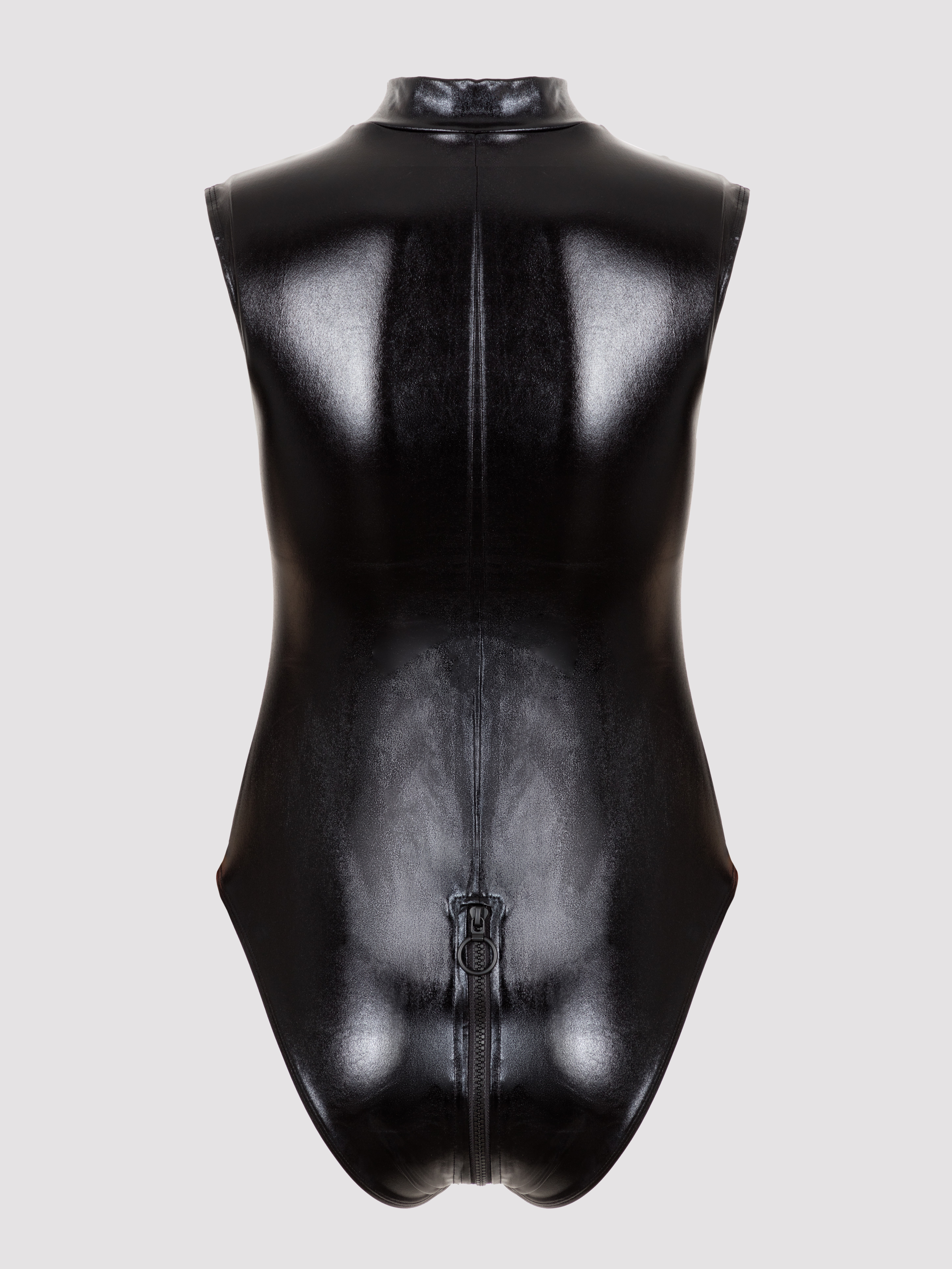 Lovehoney Fierce Wet Look Zipper Peek-a-Boo Teddy, Black, hi-res