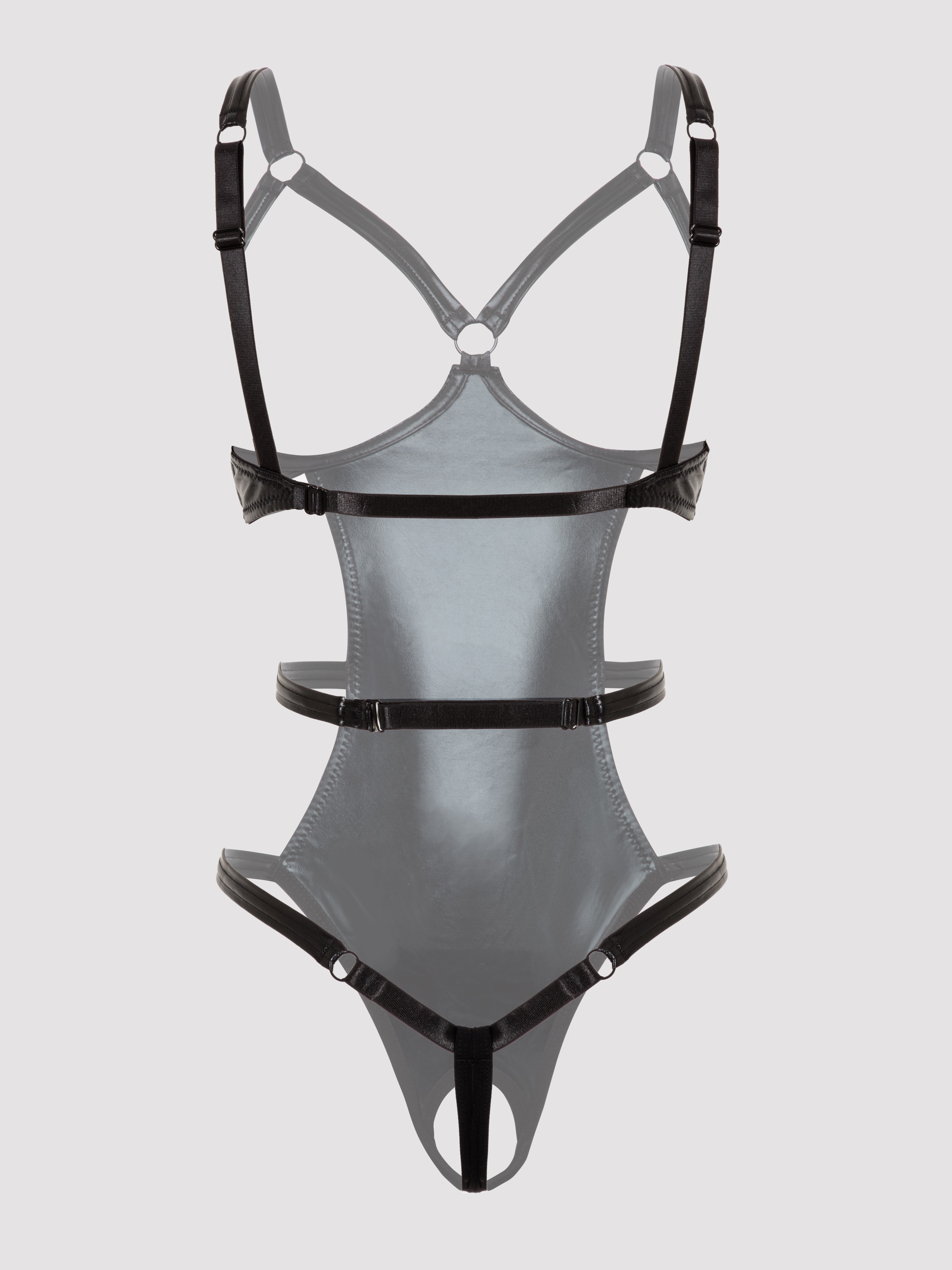 Lovehoney Fierce Wet Look Open Cup Teddy, Black, hi-res