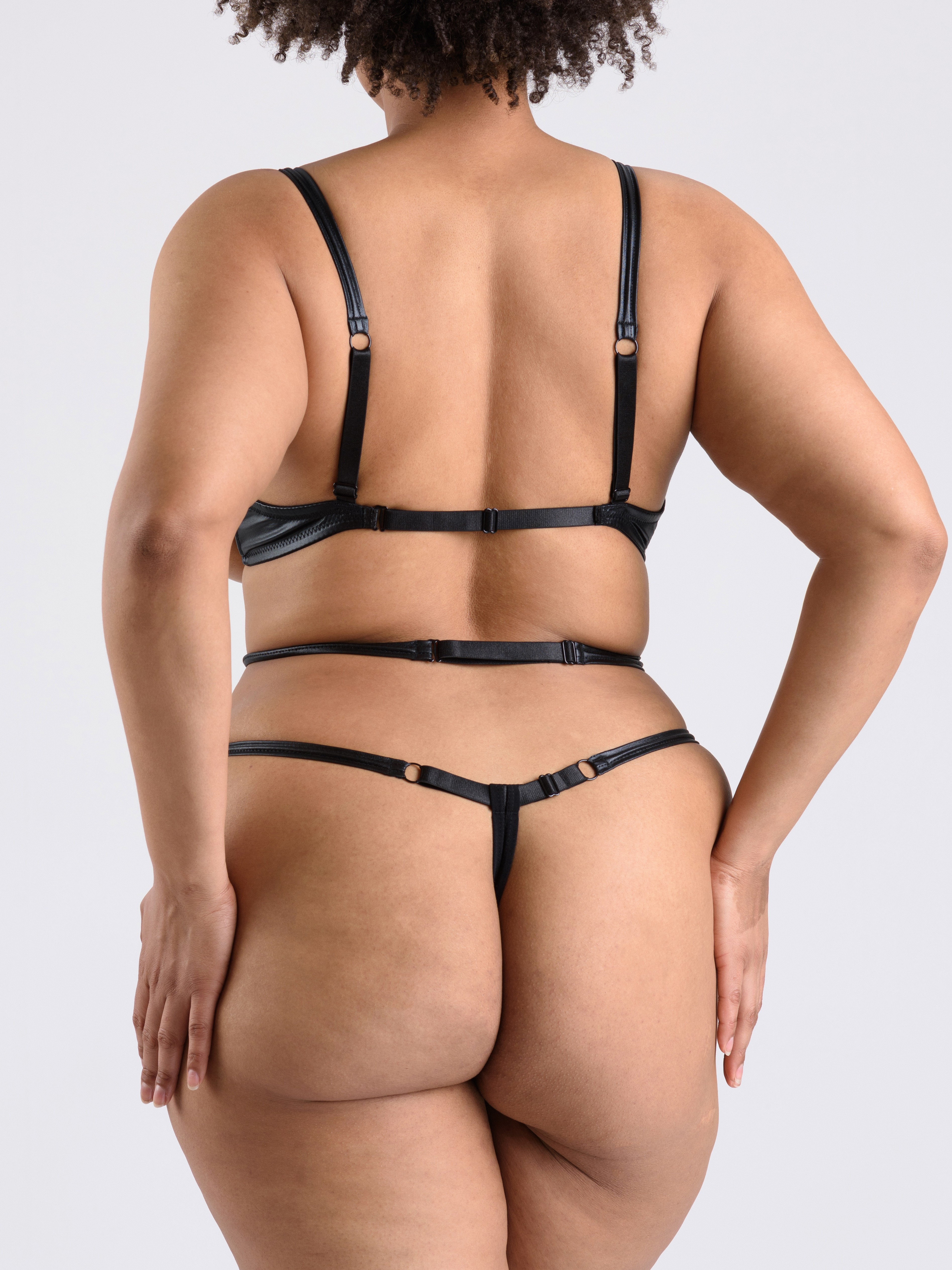 Lovehoney Fierce Wet Look Open Cup Body, Black, hi-res