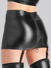 Mini jupe porte-jarretelles zippée wetlook Fierce, Lovehoney, Noir, hi-res
