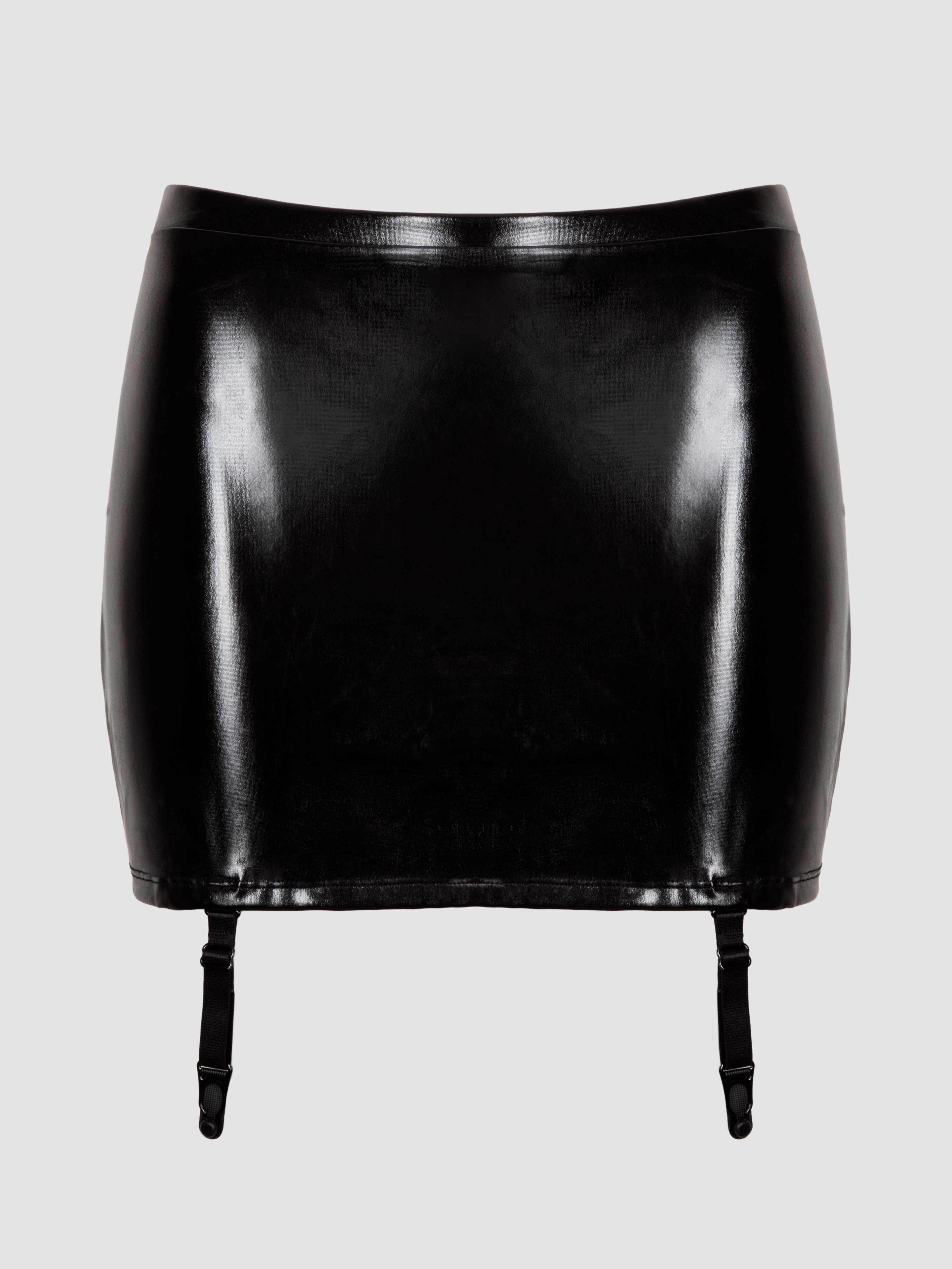 Lovehoney Plus Size Wet Look Suspender Skirt, Black, vanilla
