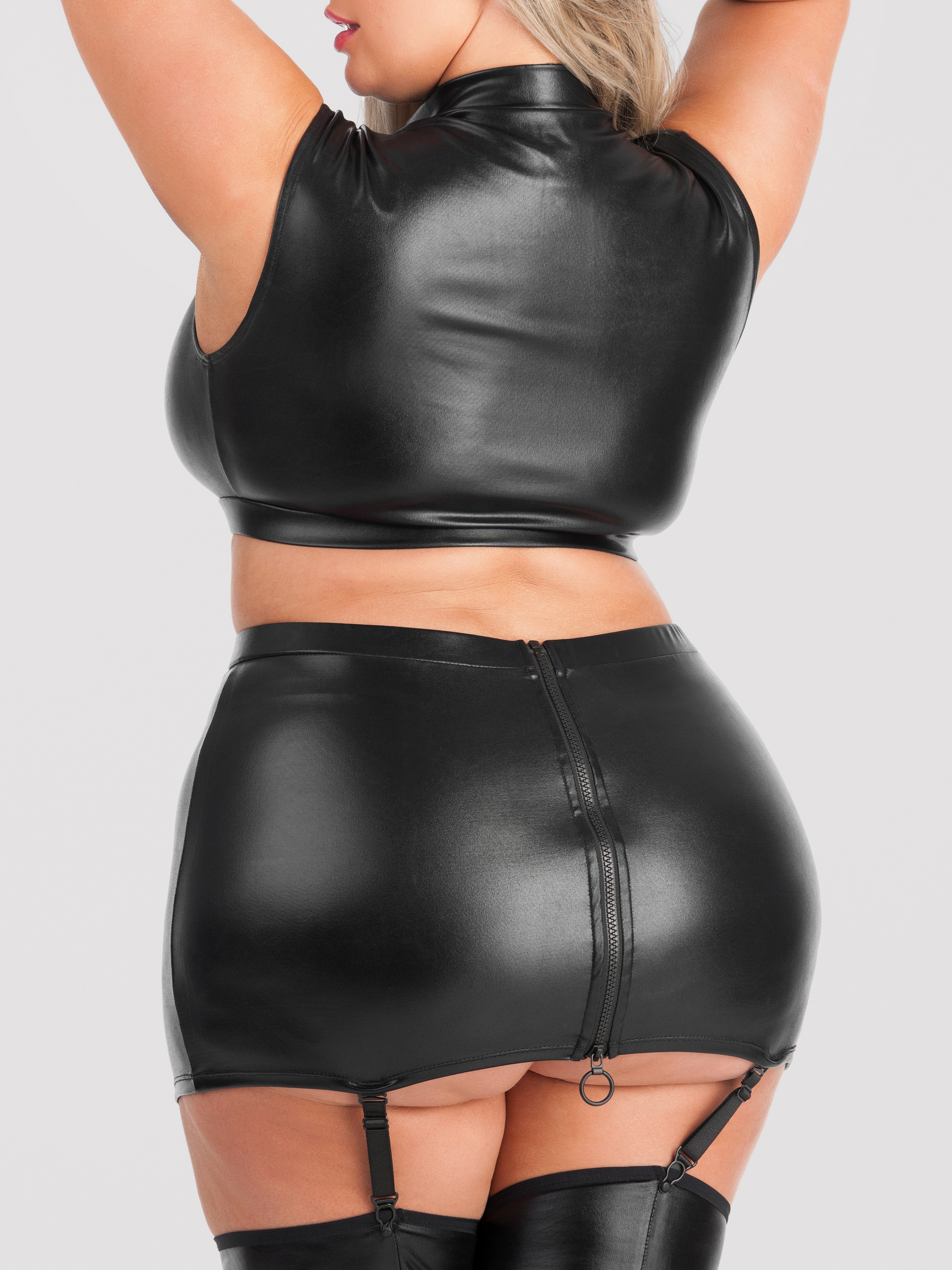 Lovehoney Fierce Wet Look Suspender Skirt 	, Black, hi-res