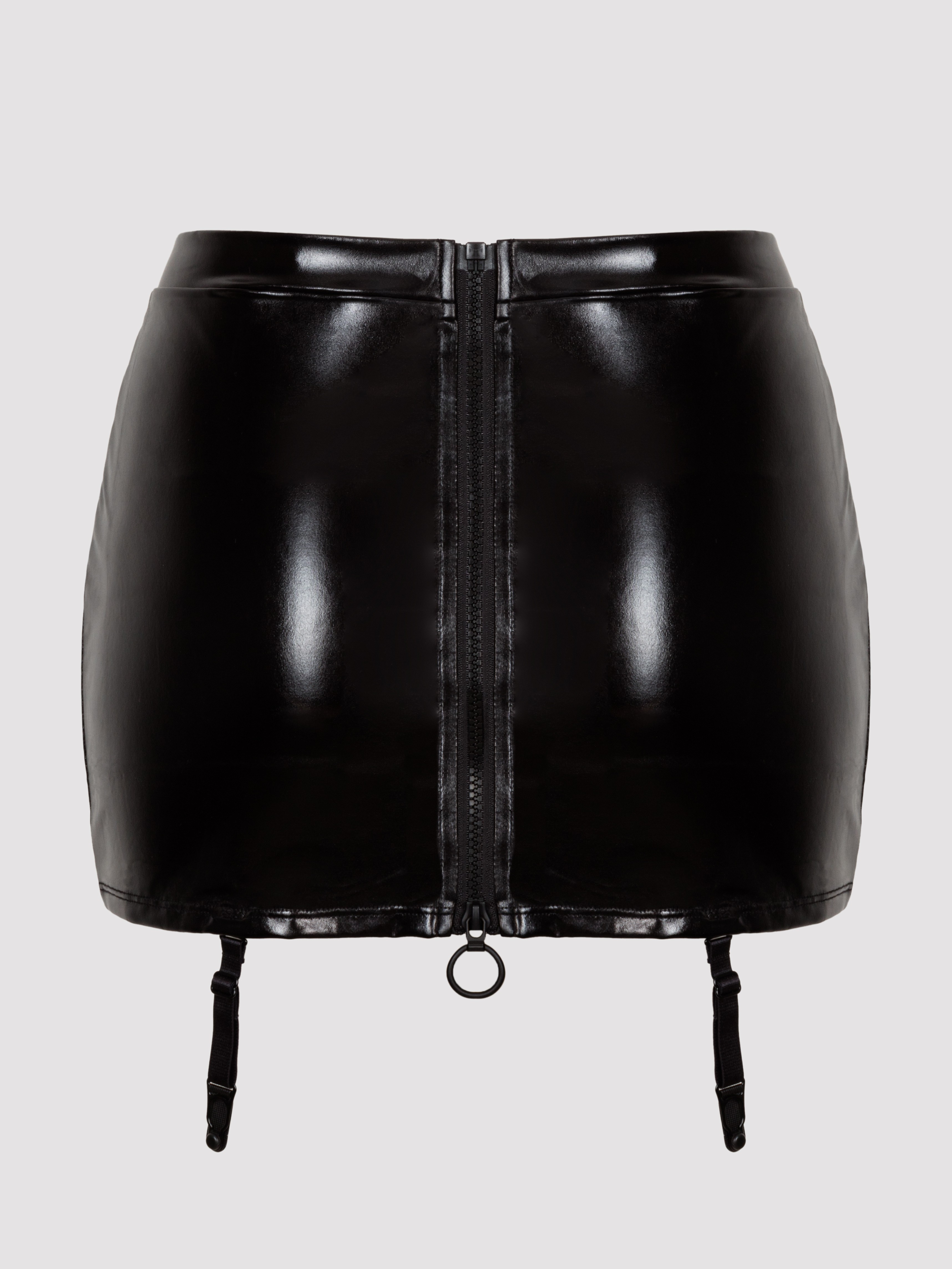 Lovehoney Fierce Wet Look Suspender Skirt 	, Black, hi-res