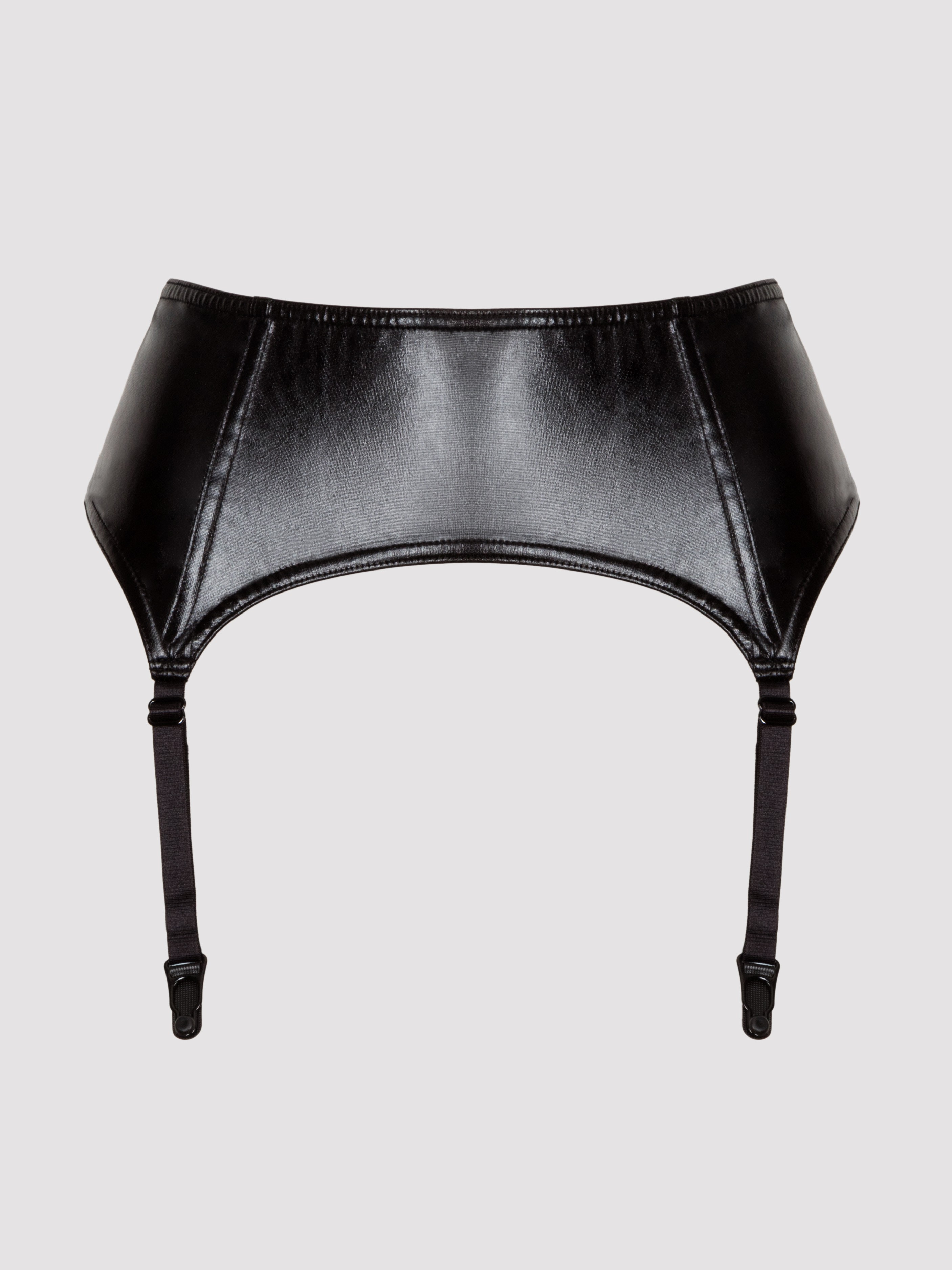 Lovehoney Fierce Wet Look Suspender Belt, Black, hi-res