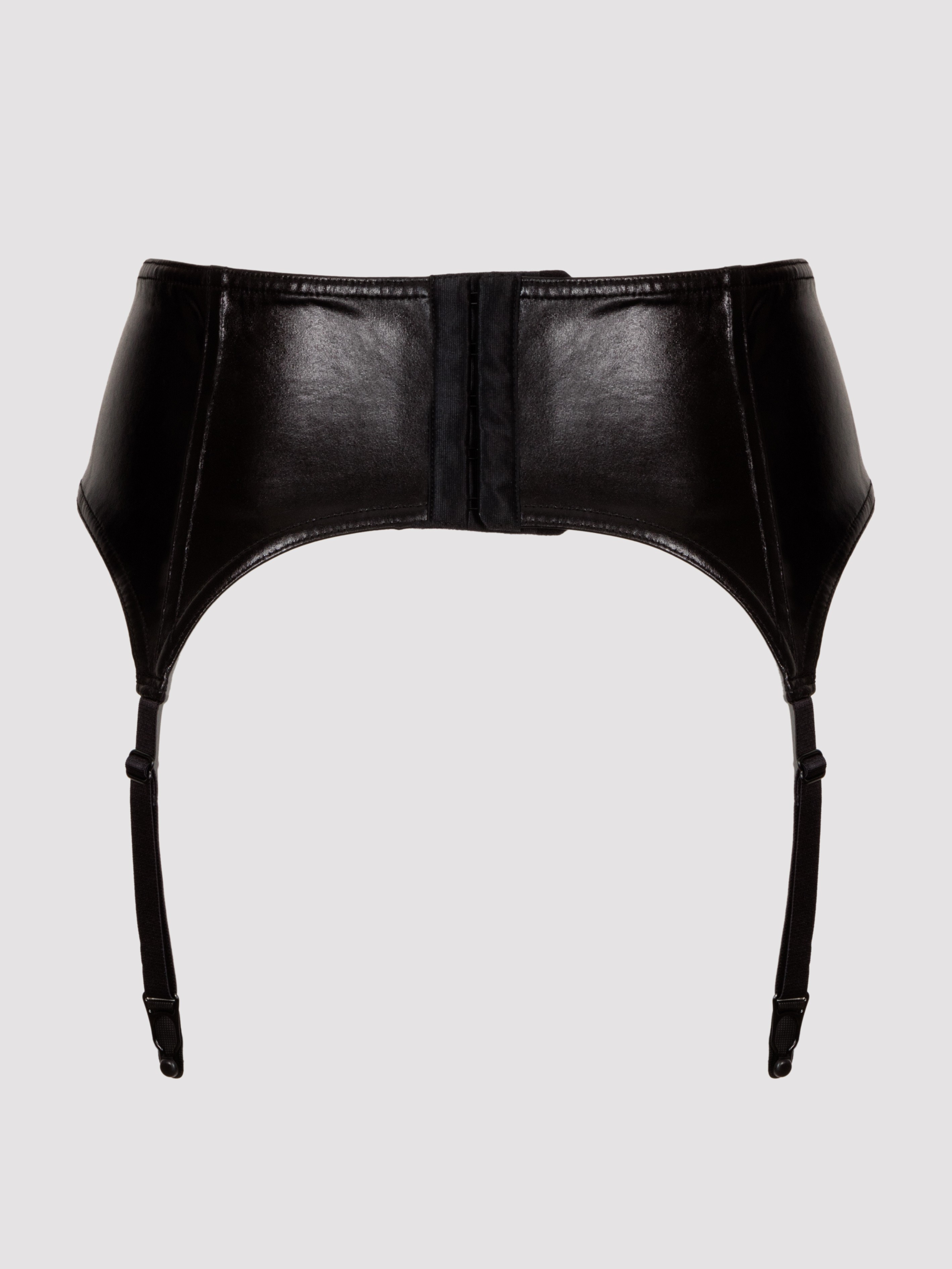 Lovehoney Fierce Wet Look Suspender Belt, Black, hi-res