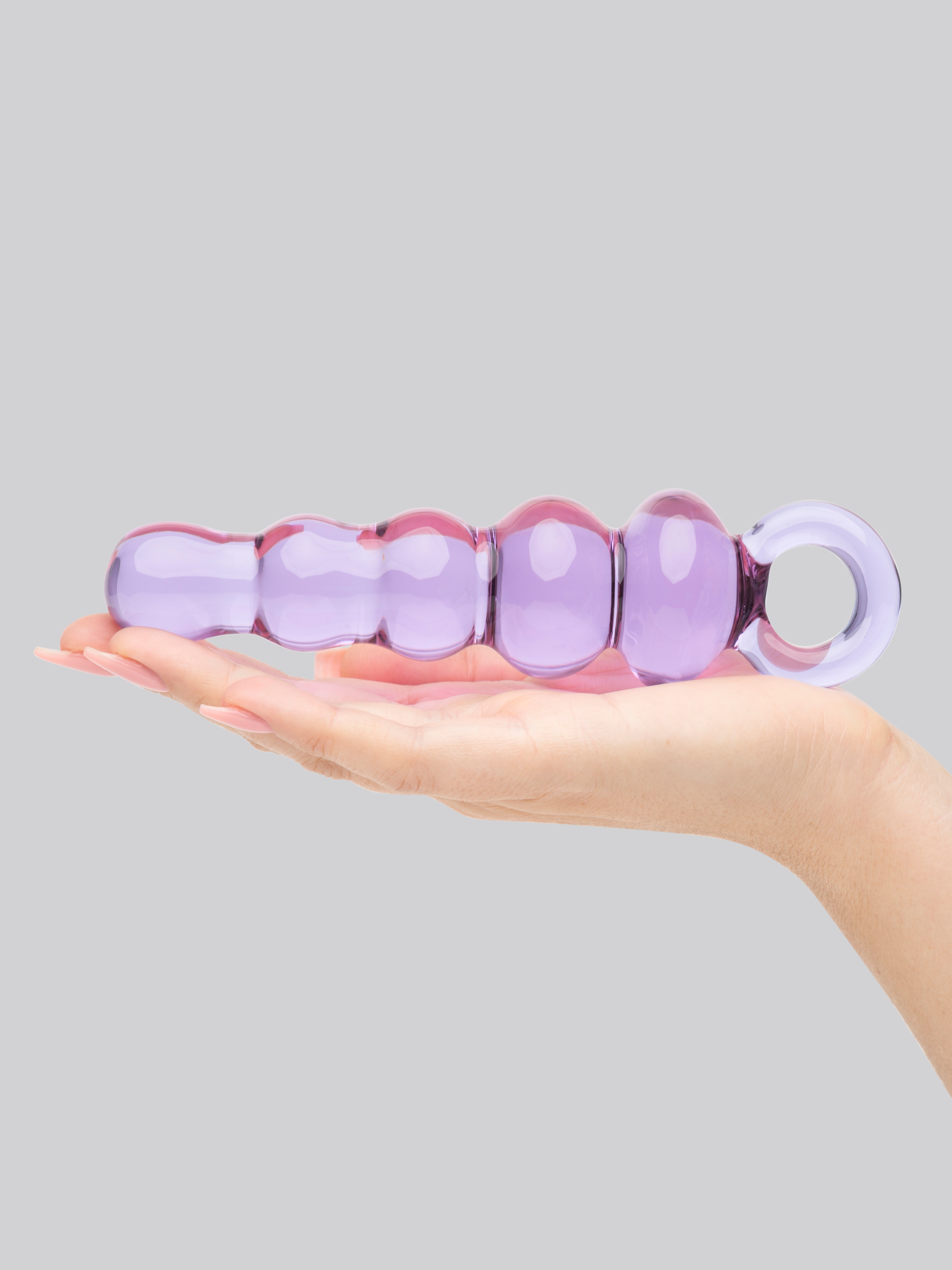 Lovehoney Beaded Sensual Glass Dildo 5 Inch, Purple, hi-res