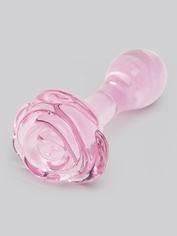 Lovehoney Full Bloom Small Rose Glass Butt Plug 3.5 Inch, Pink, hi-res