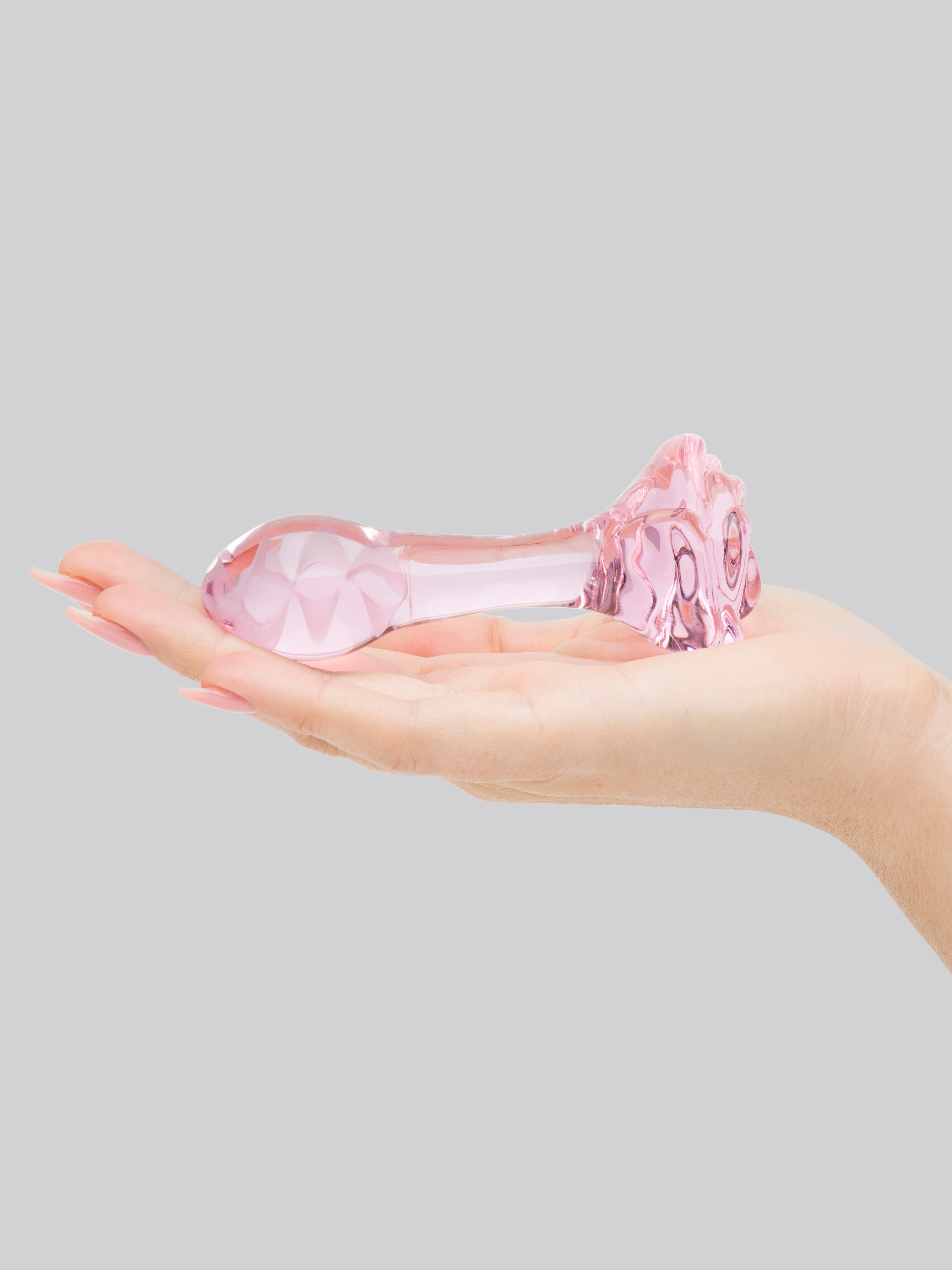 Lovehoney Full Bloom Small Rose Glass Butt Plug 3.5 Inch, Pink, hi-res