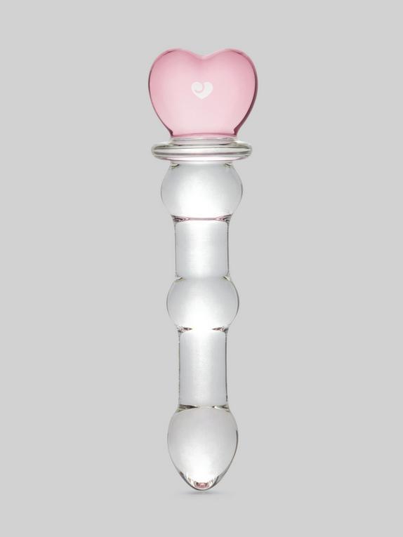 Lovehoney Beaded Heart Sensual Glass Dildo 6 Inch, Clear, hi-res