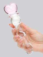 Lovehoney Beaded Heart Sensual Glass Dildo 6 Inch, Clear, hi-res