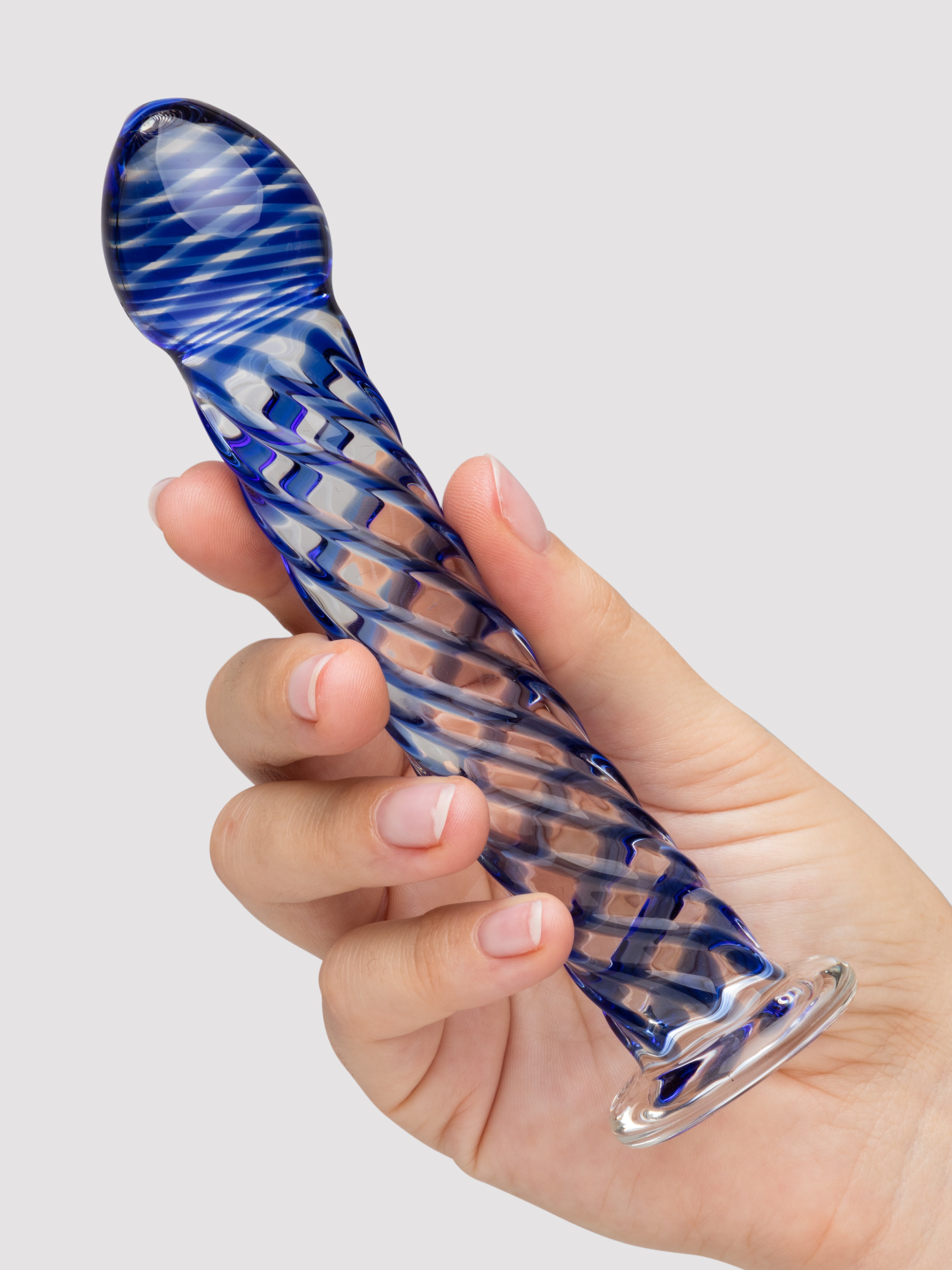 Lovehoney Blue Swirl Textured Sensual Glass Dildo, Blue, hi-res