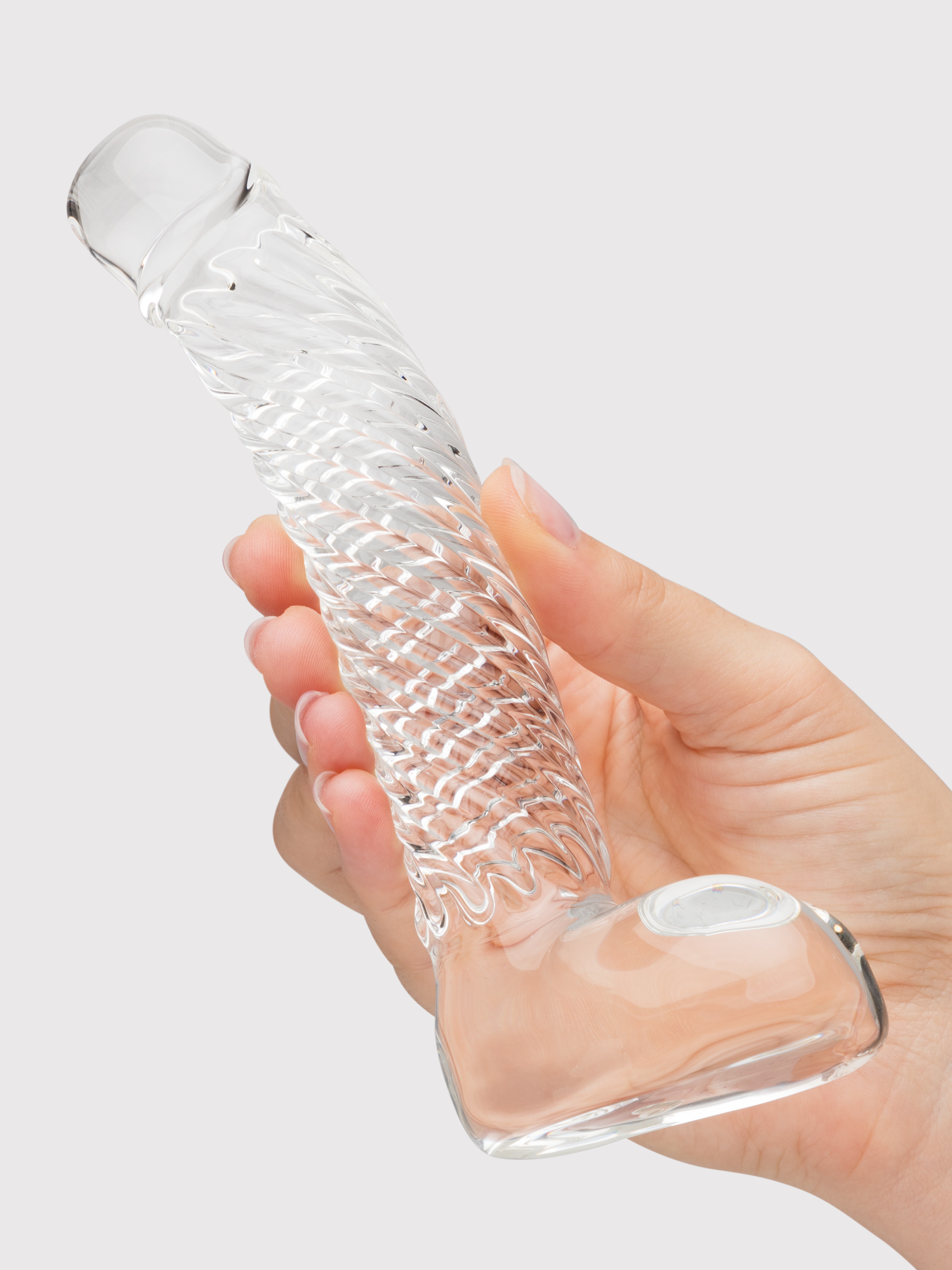 Lovehoney Realistic Textured Sensual Glass Dildo with Balls, Clear, hi-res