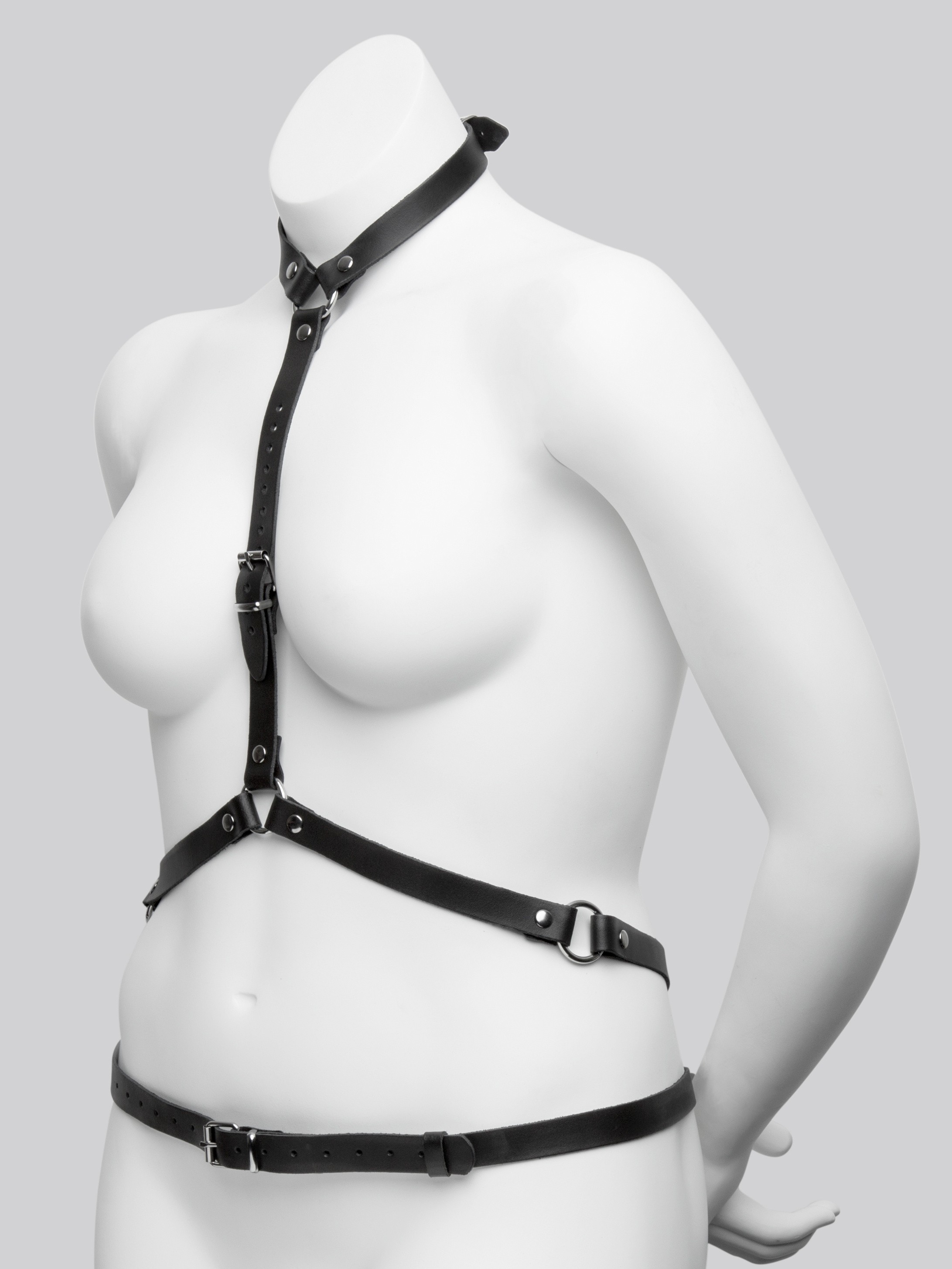 DOMINIX Deluxe Leather Plus Size Harness with Collar, Black, hi-res