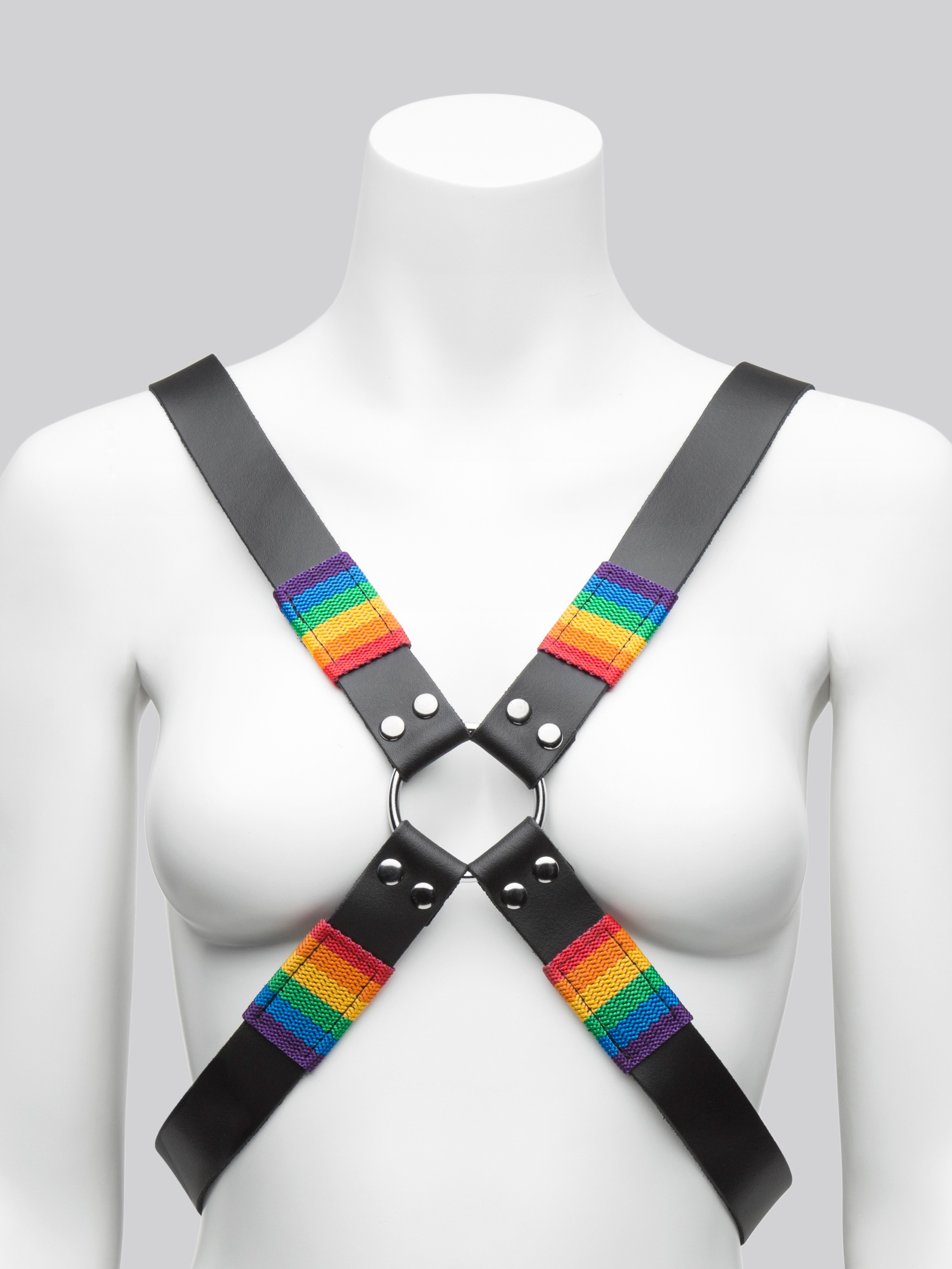 Bondage Boutique Rainbow and Leather Harness, Rainbow, hi-res