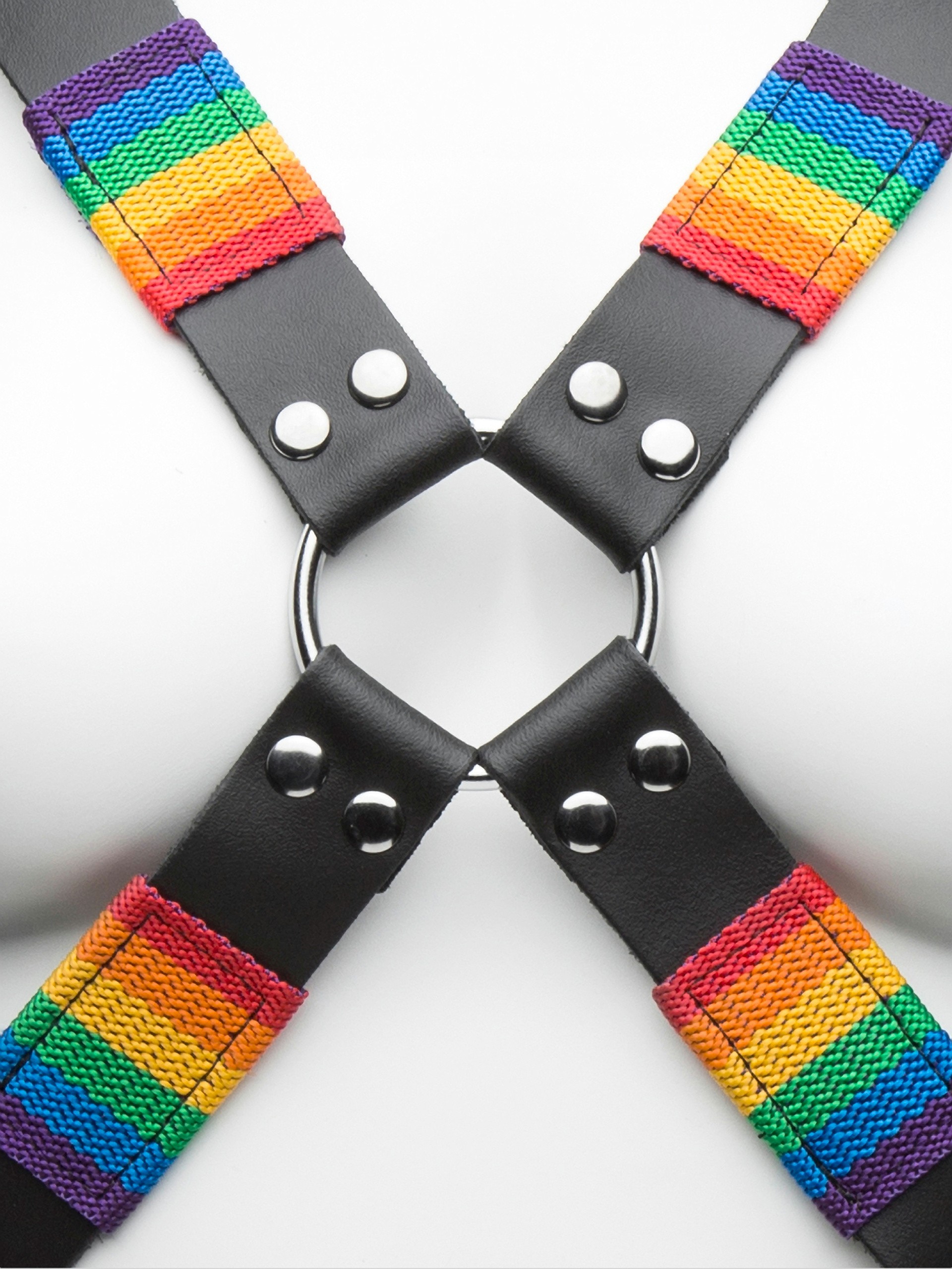 Bondage Boutique Rainbow and Leather Harness, Rainbow, hi-res