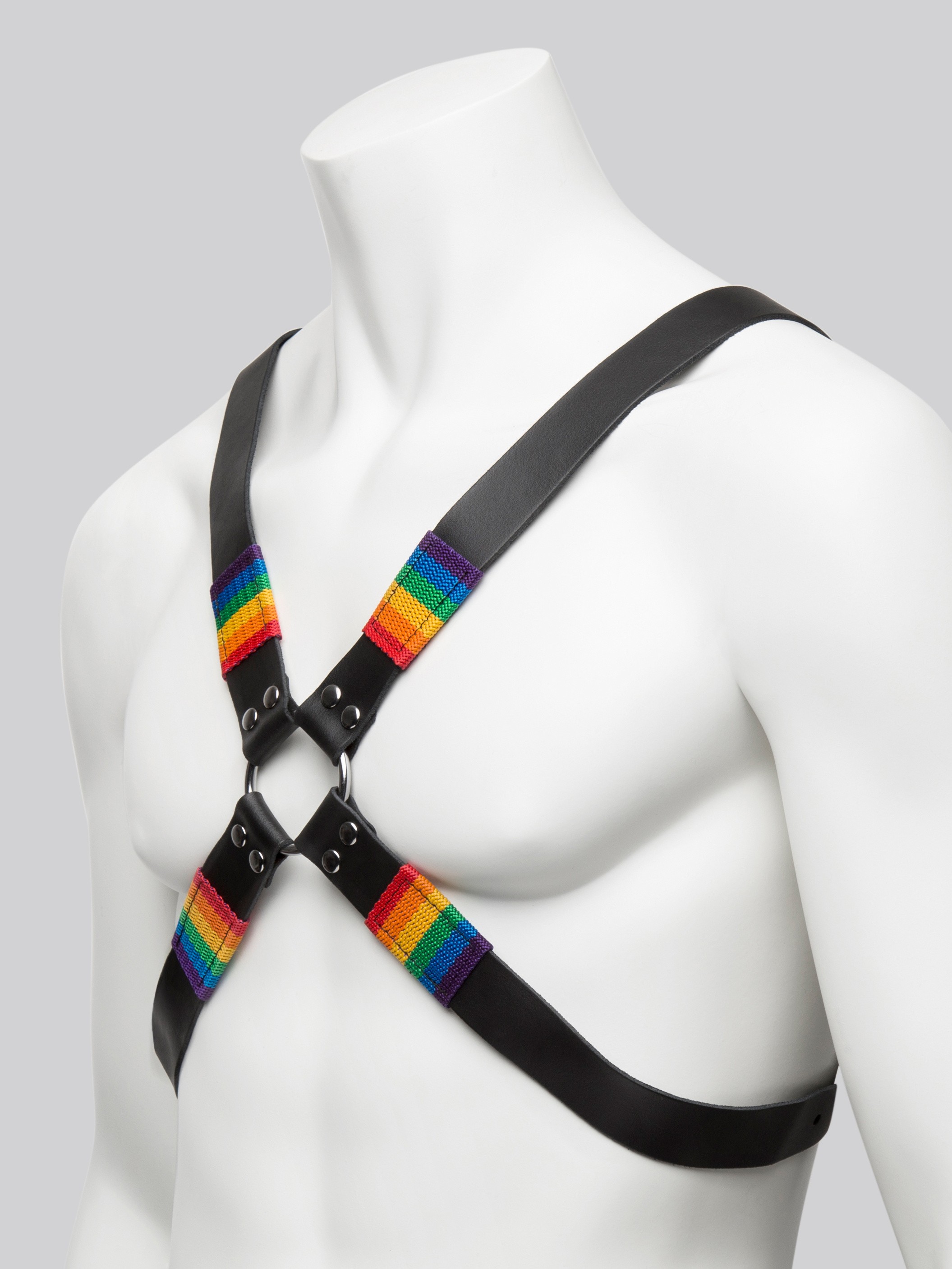 Bondage Boutique Rainbow and Leather Harness, Rainbow, hi-res