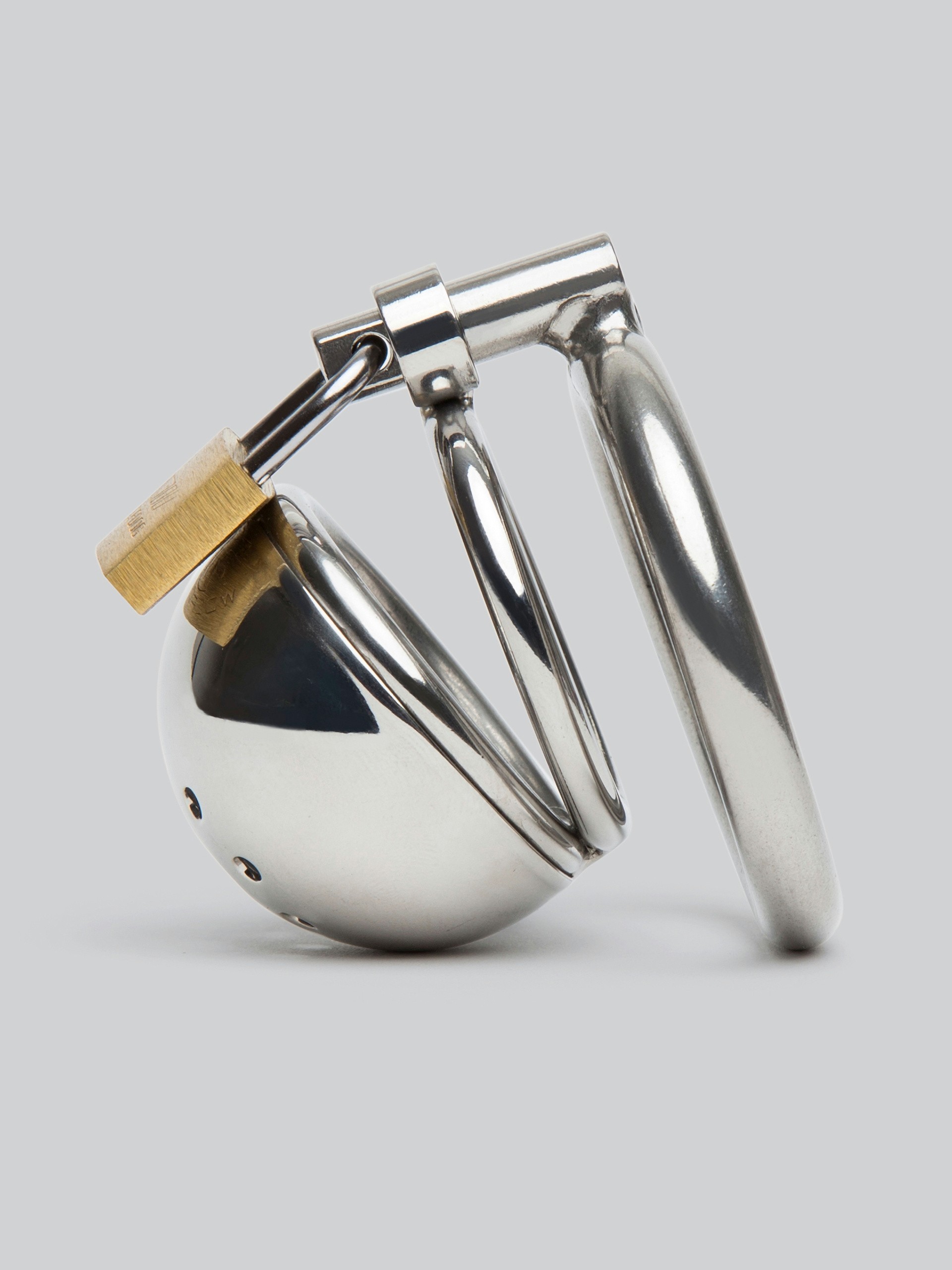 Master Series Solitary Stainless Steel Locking Chastity Cage, Silver, hi-res