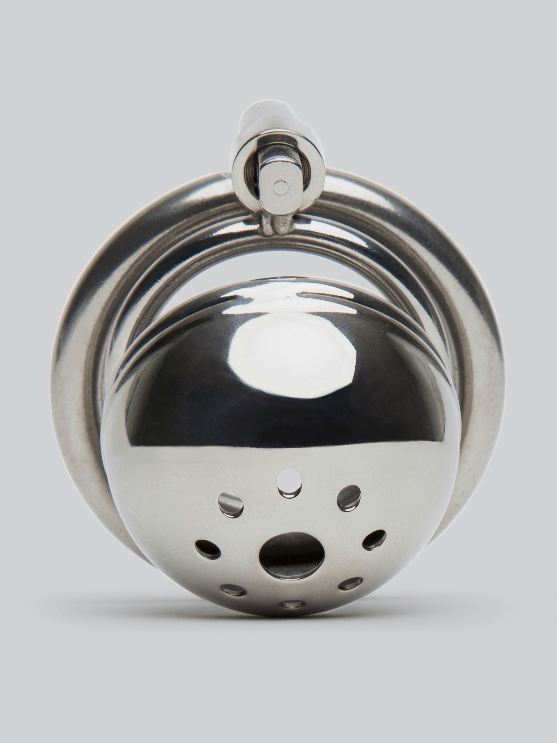 Master Series Solitary Stainless Steel Locking Chastity Cage, Silver, hi-res