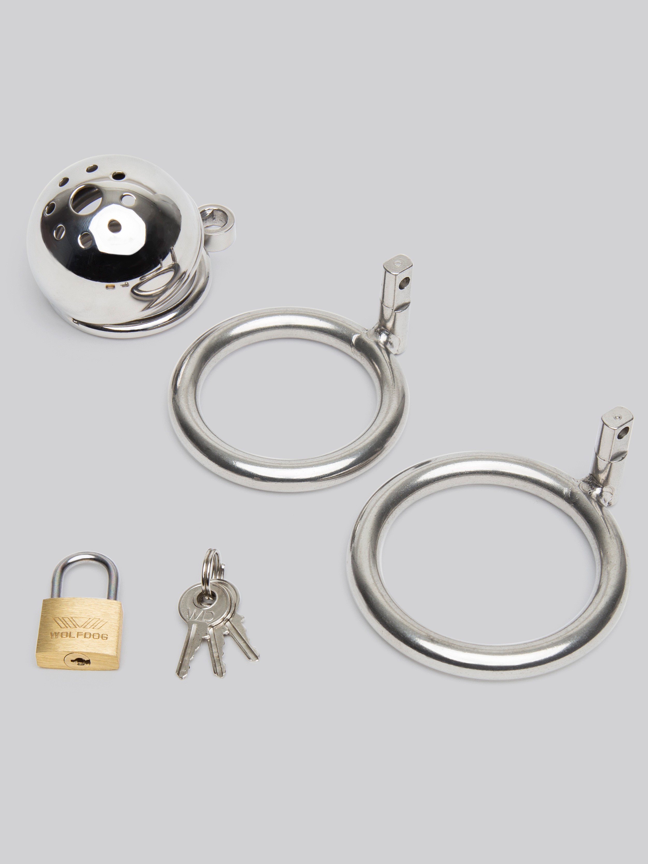 Master Series Solitary Stainless Steel Locking Chastity Cage, Silver, hi-res