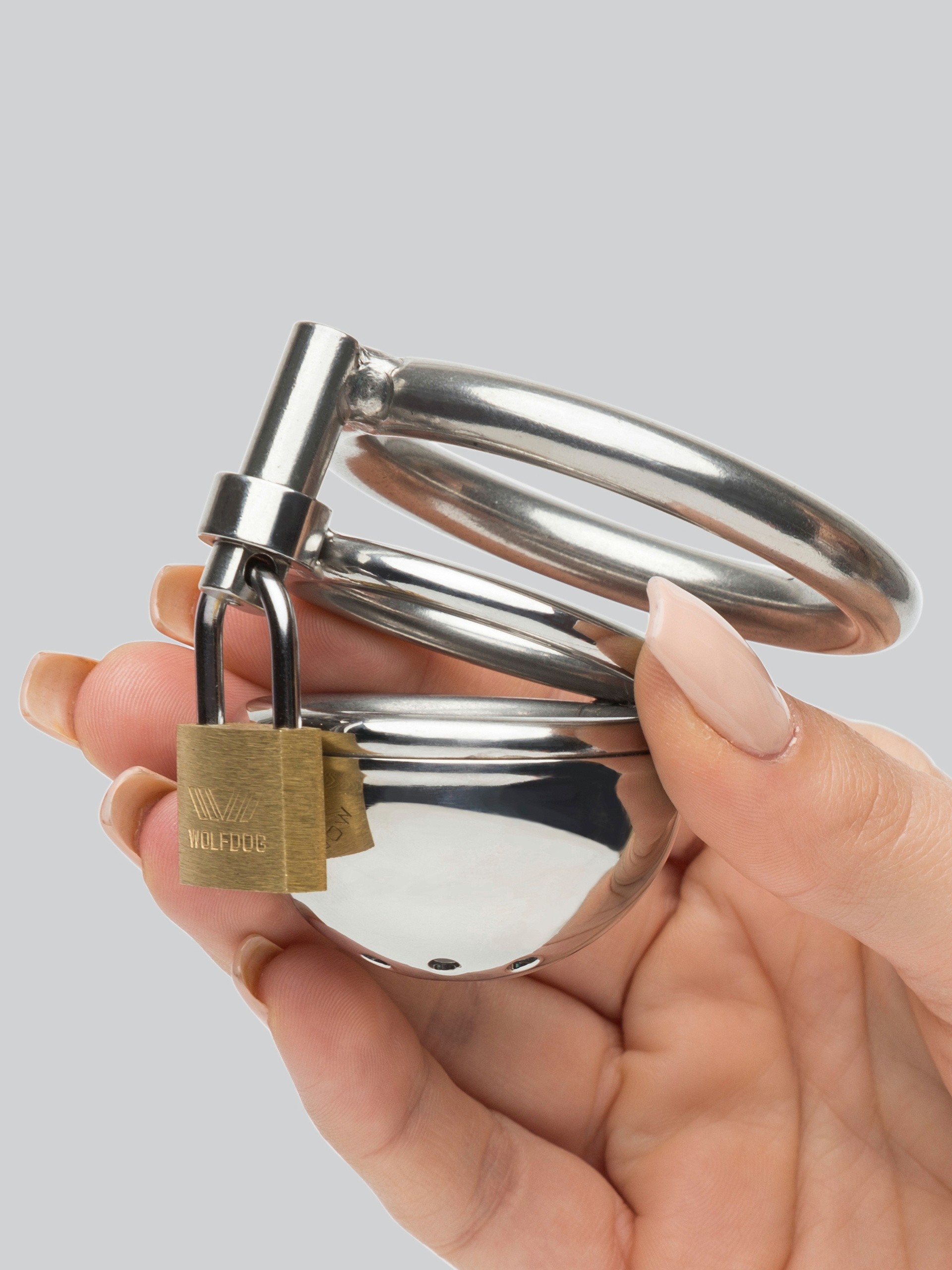 Master Series Solitary Stainless Steel Locking Chastity Cage, Silver, hi-res