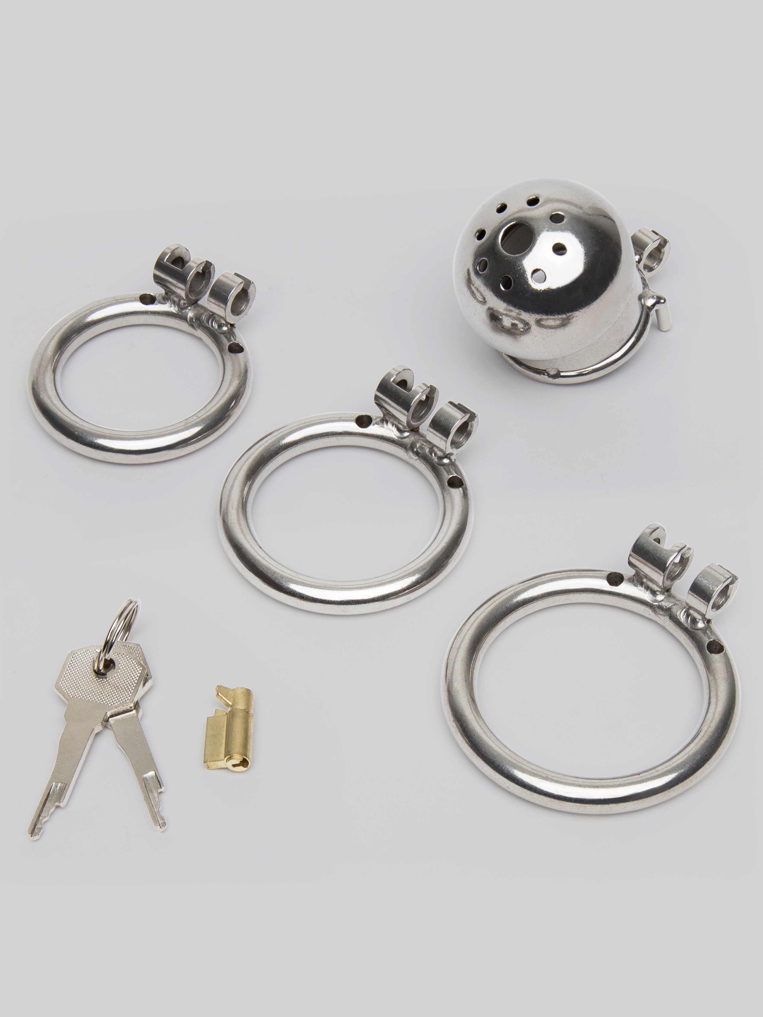 Master Series Exile Stainless Steel Locking Chastity Cage, Silver, hi-res