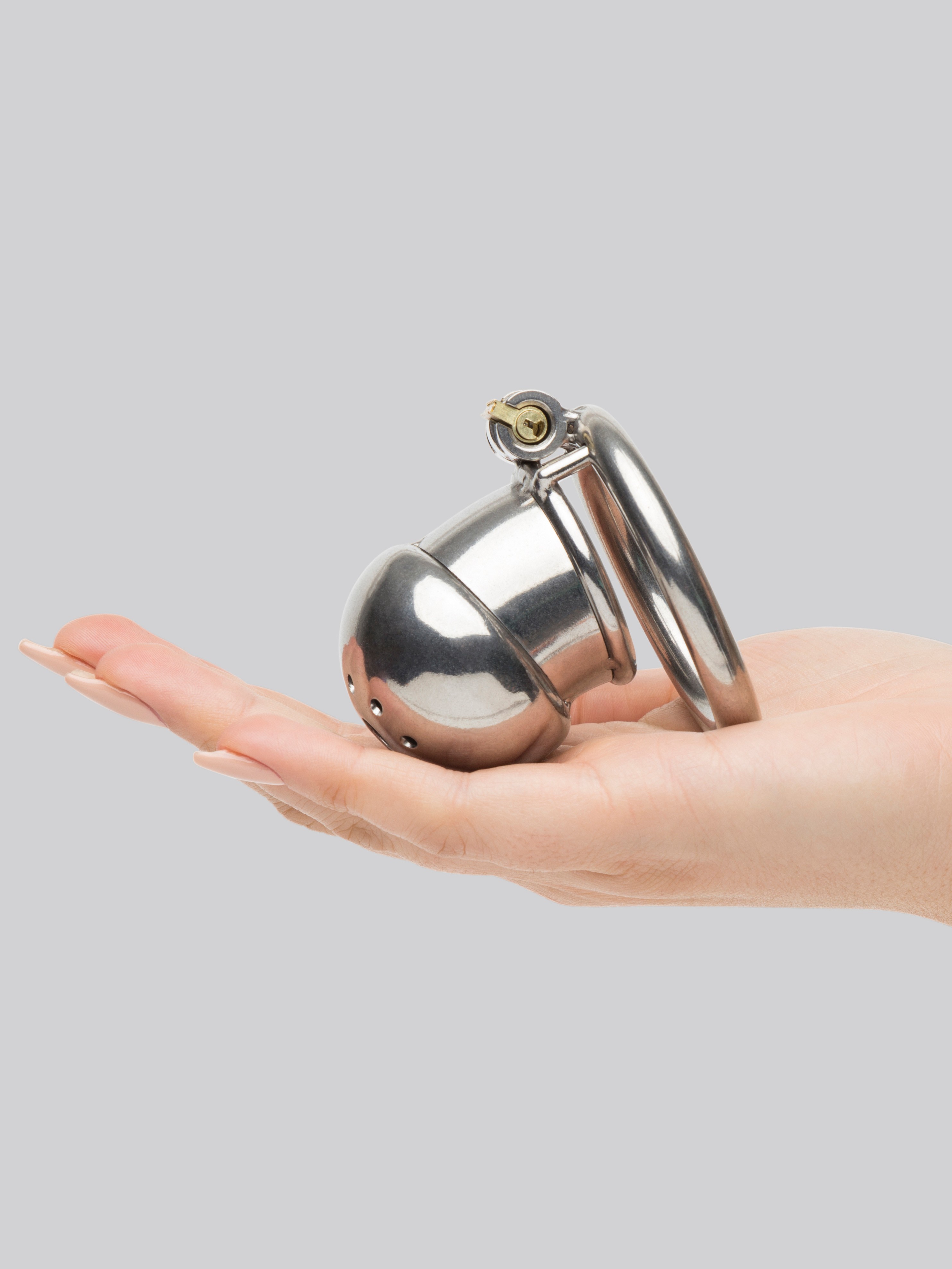 Master Series Exile Stainless Steel Locking Chastity Cage, Silver, hi-res