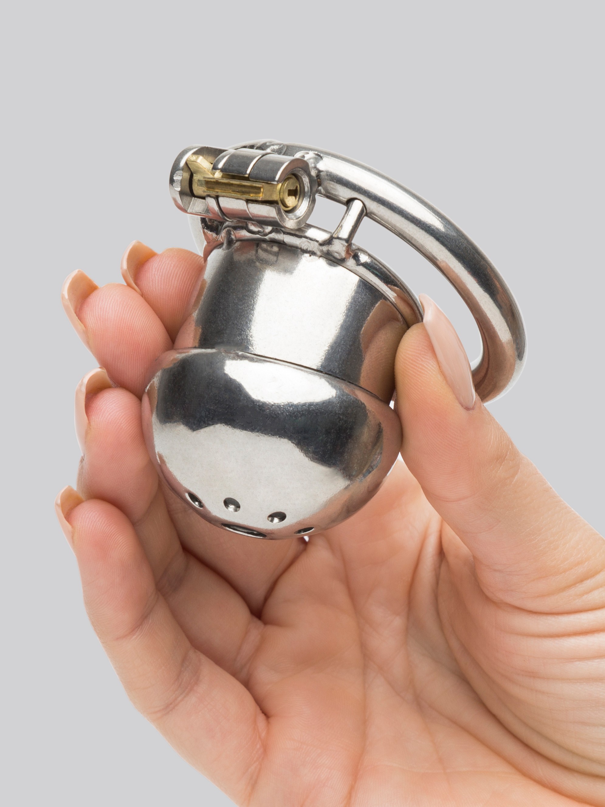 Master Series Exile Stainless Steel Locking Chastity Cage, Silver, hi-res