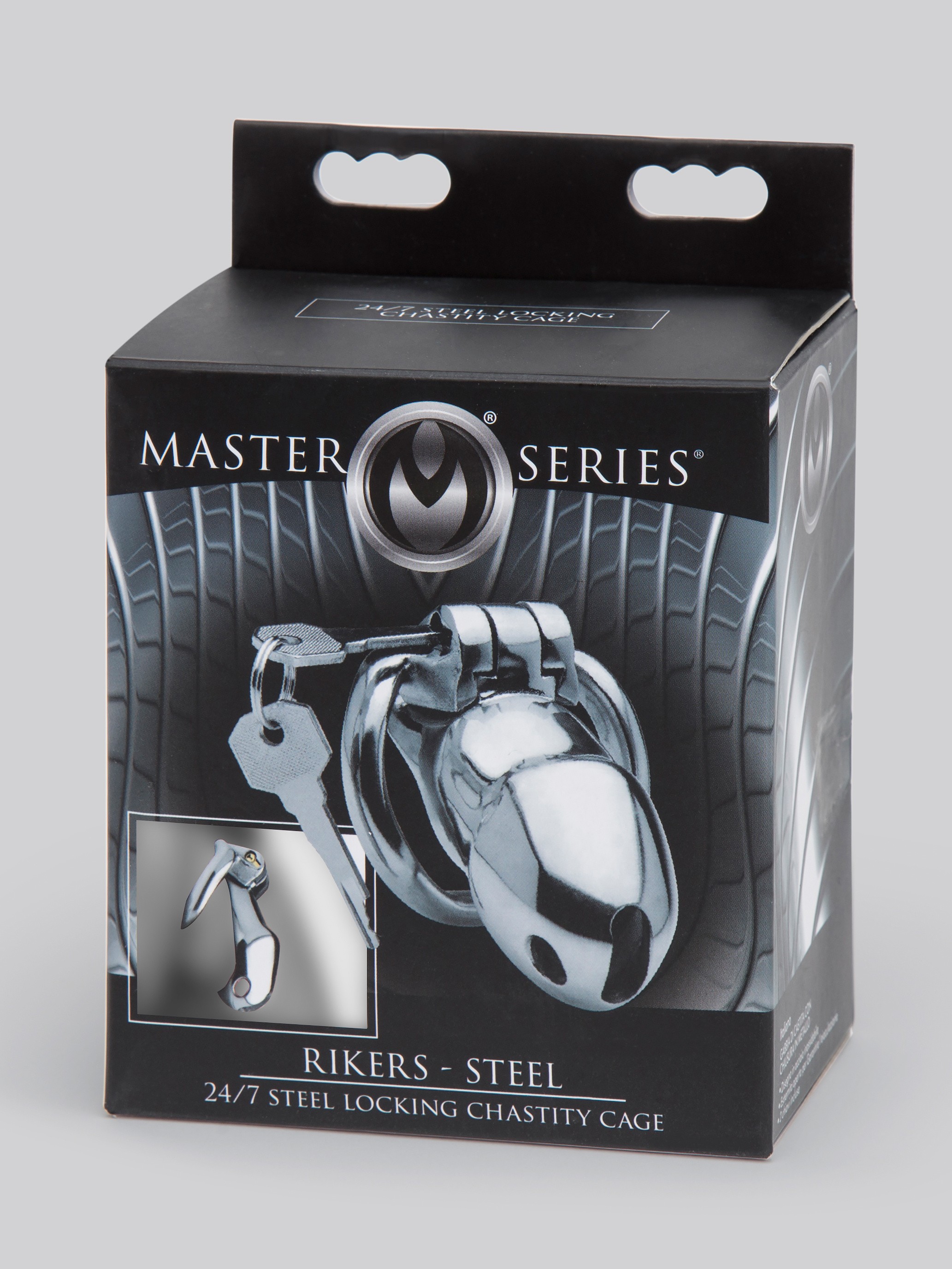 Master Series Rikers Stainless Steel Locking Chastity Cage, Silver, hi-res