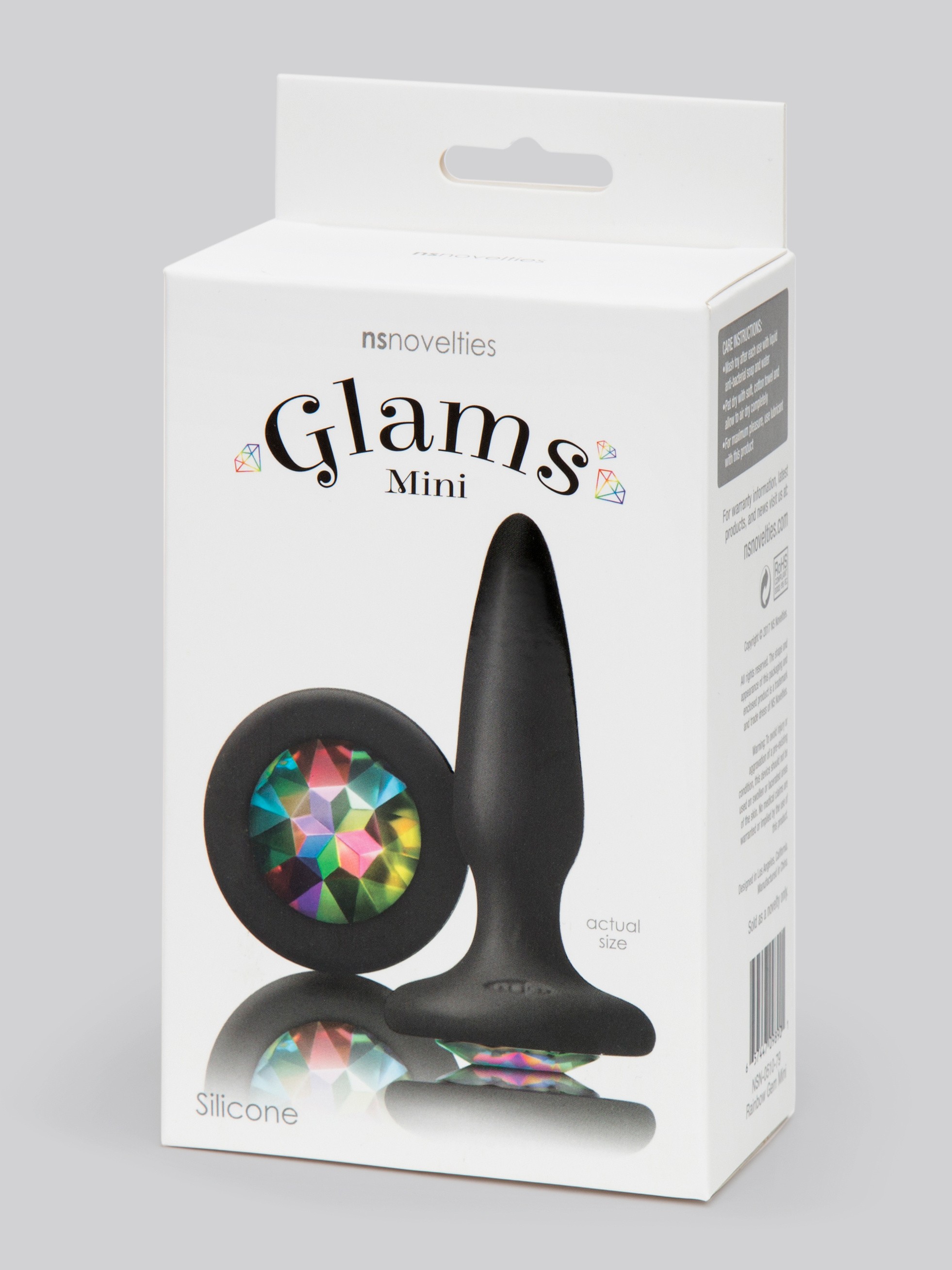 Glams Silicone Black Mini Butt Plug with Rainbow Crystal 3 Inch, Rainbow, hi-res