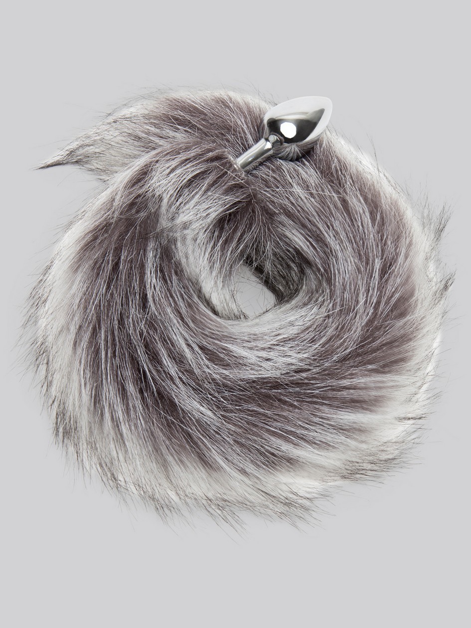 DOMINIX Deluxe Stainless Steel Small Faux Silver Fox Tail Butt Plug, Silver, hi-res
