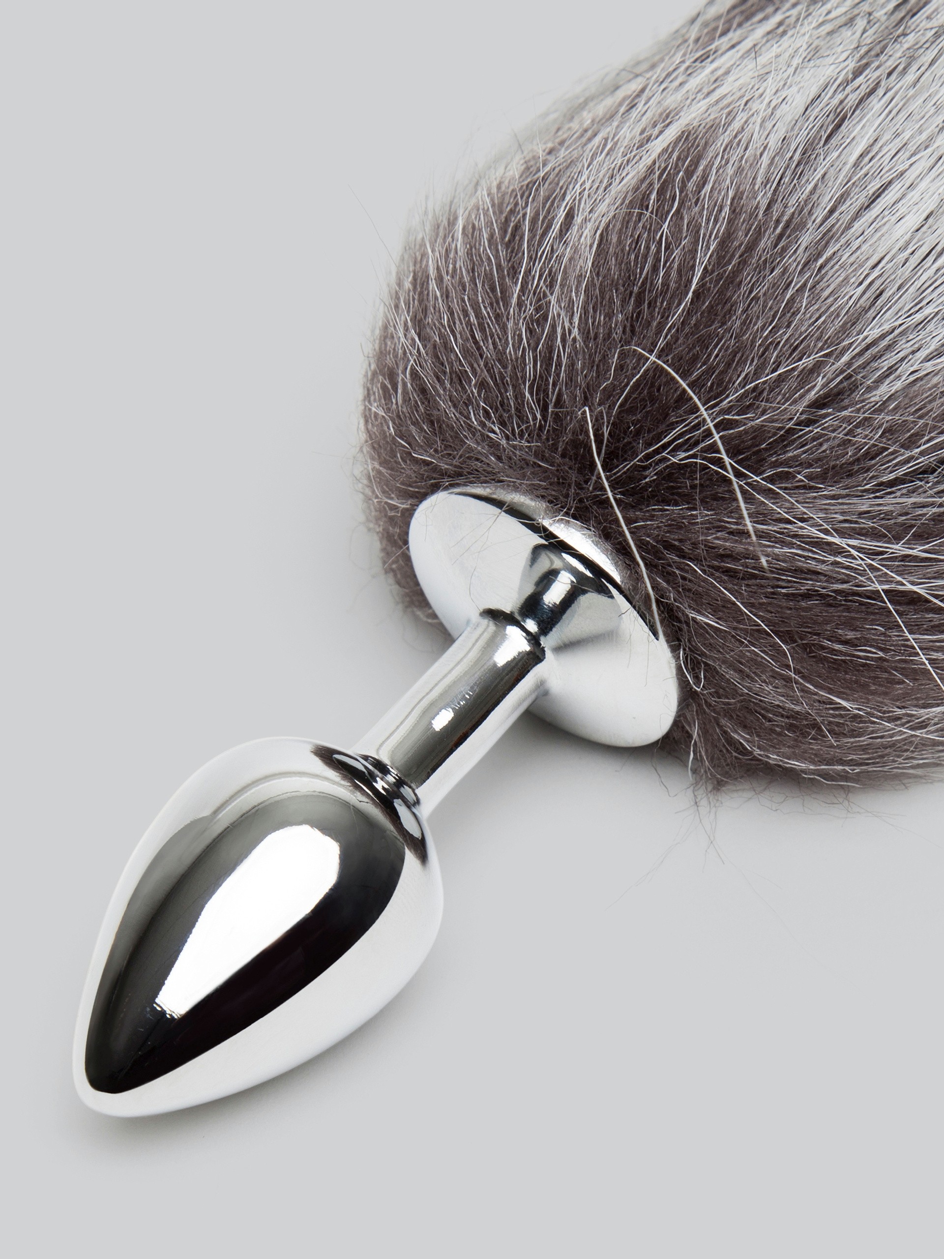 DOMINIX Deluxe Stainless Steel Small Faux Silver Fox Tail Butt Plug, Silver, hi-res