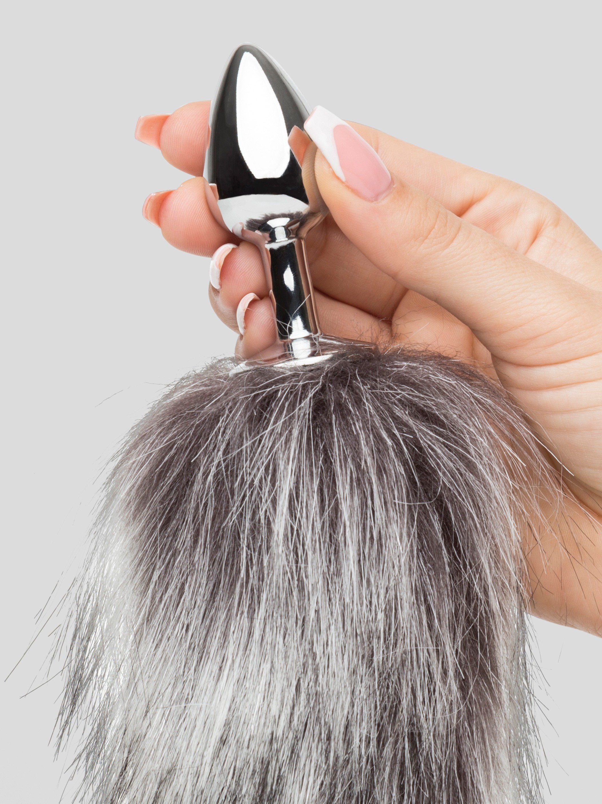 DOMINIX Deluxe Stainless Steel Small Faux Silver Fox Tail Butt Plug, Silver, hi-res