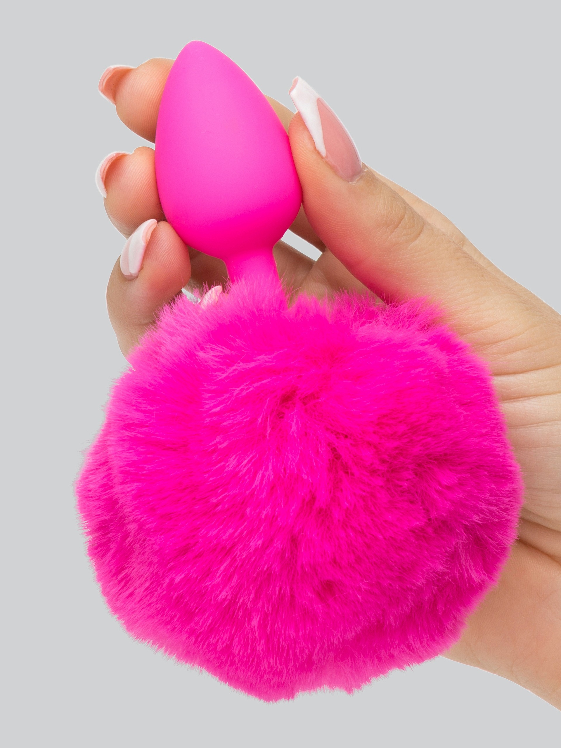 Playful Silicone Small Bunny Tail Butt Plug, Pink, hi-res