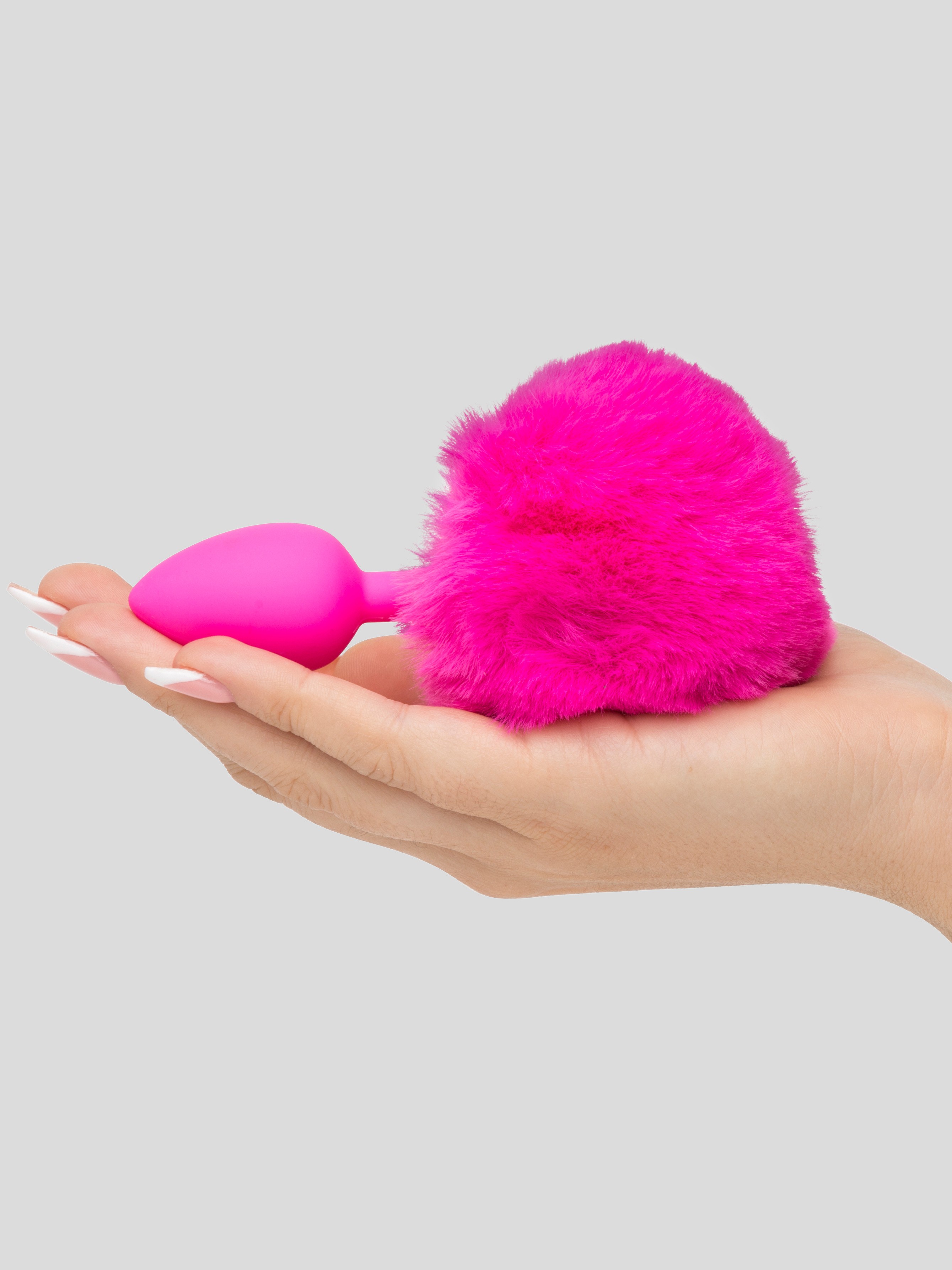 Playful Silicone Medium Bunny Tail Butt Plug, Pink, hi-res