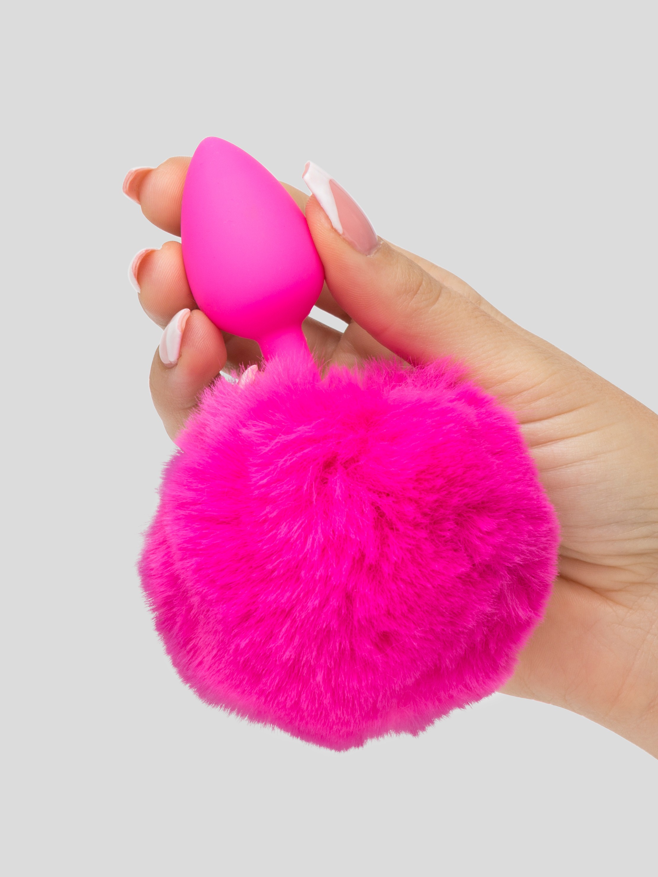 Playful Silicone Medium Bunny Tail Butt Plug, Pink, hi-res