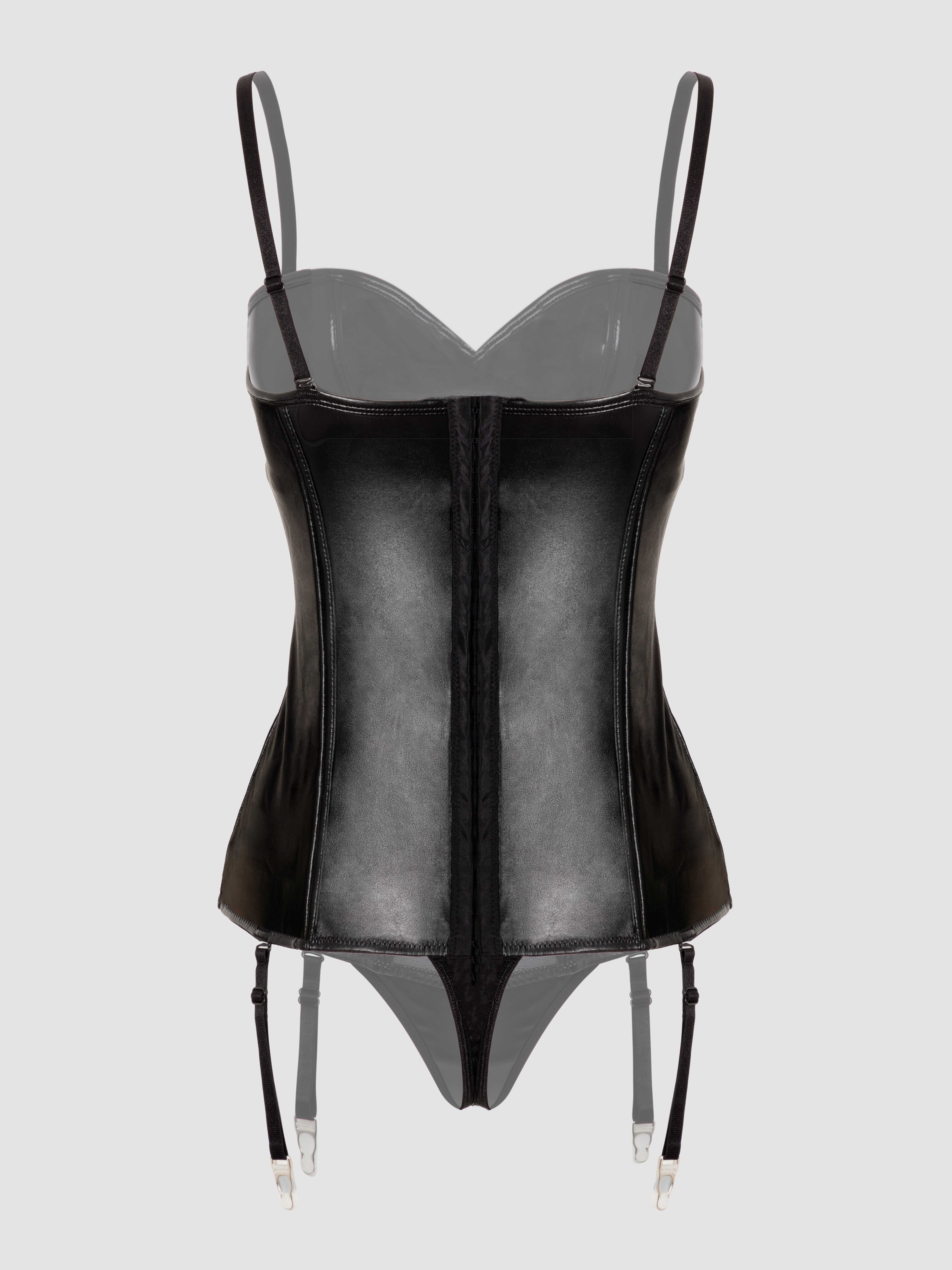 Lovehoney Fierce Leather-Look Basque Set, Black, hi-res