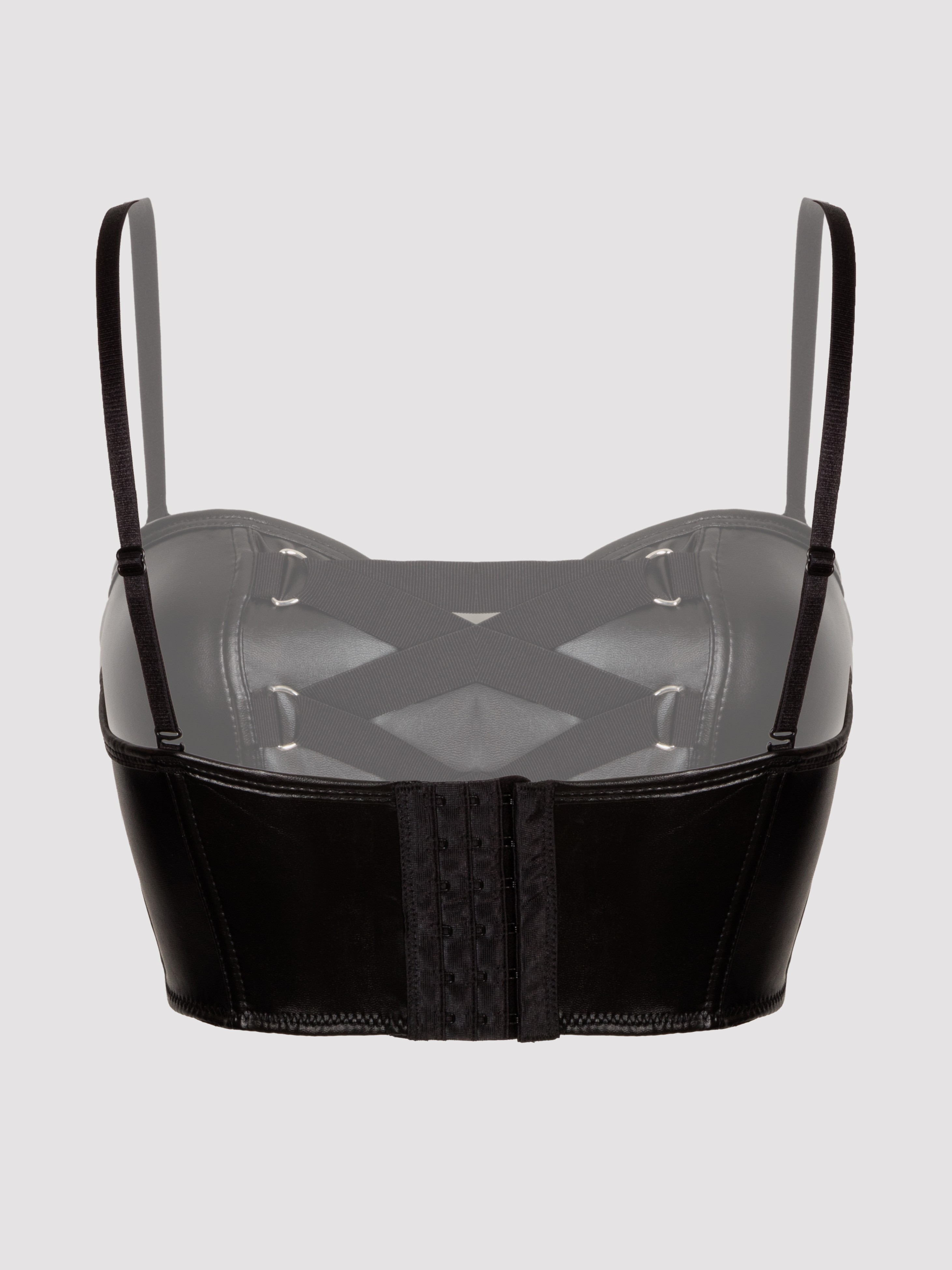 Lovehoney Fierce Leather-Look Longline Bra, Black, hi-res