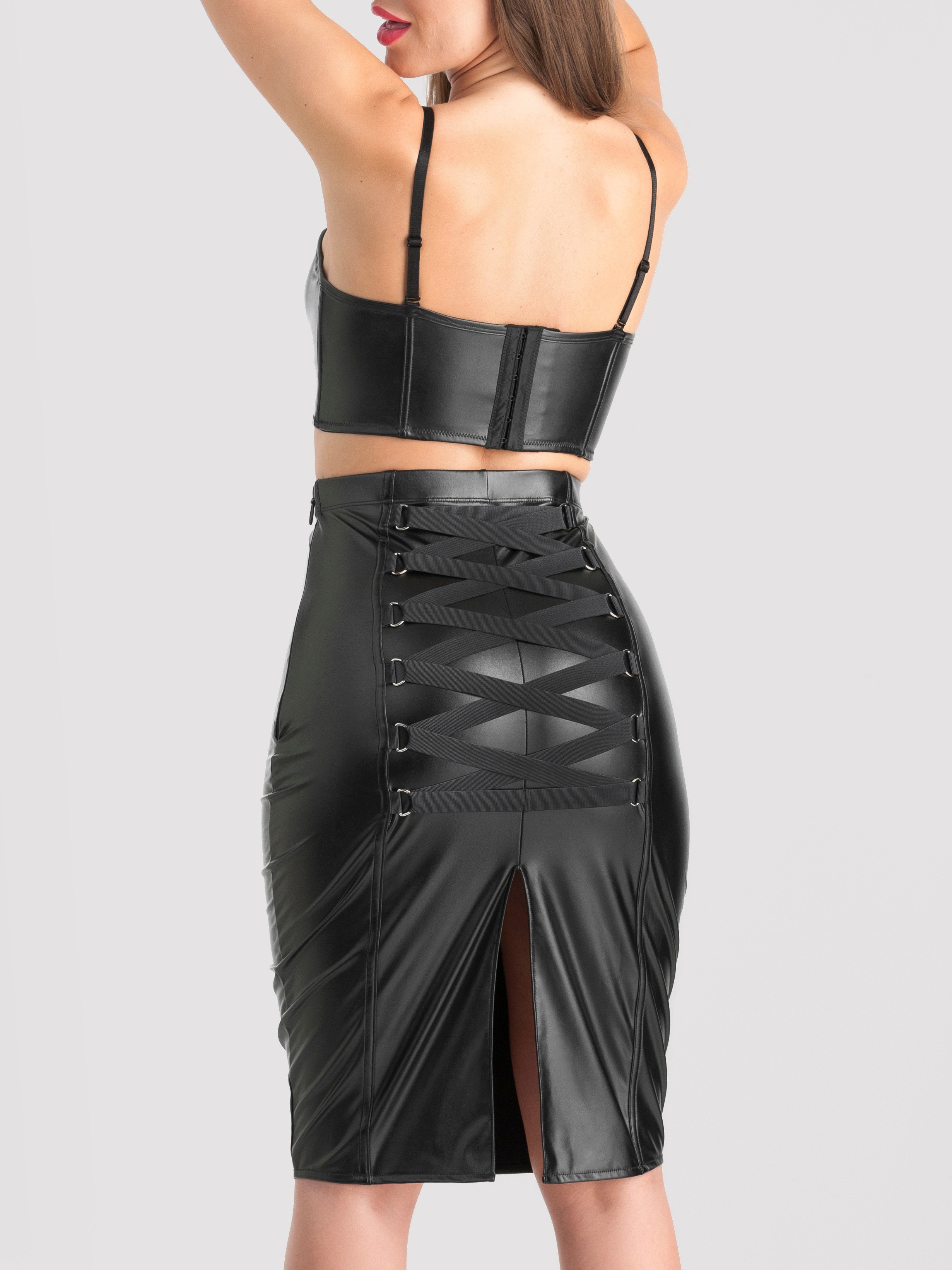 Lovehoney Fierce Black Leather-Look Skirt, Black, hi-res