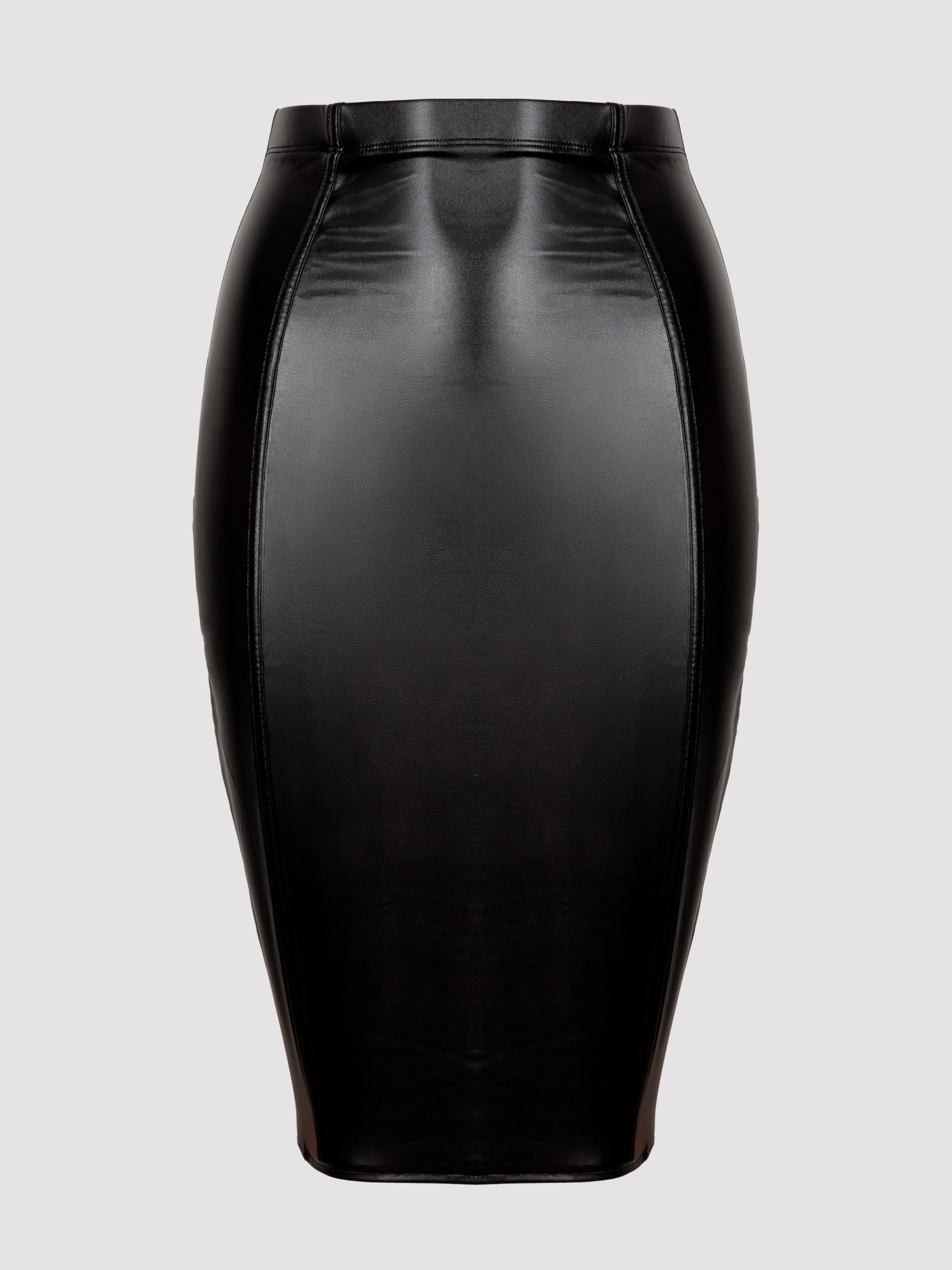 Lovehoney Fierce Black Leather-Look Skirt, Black, vanilla