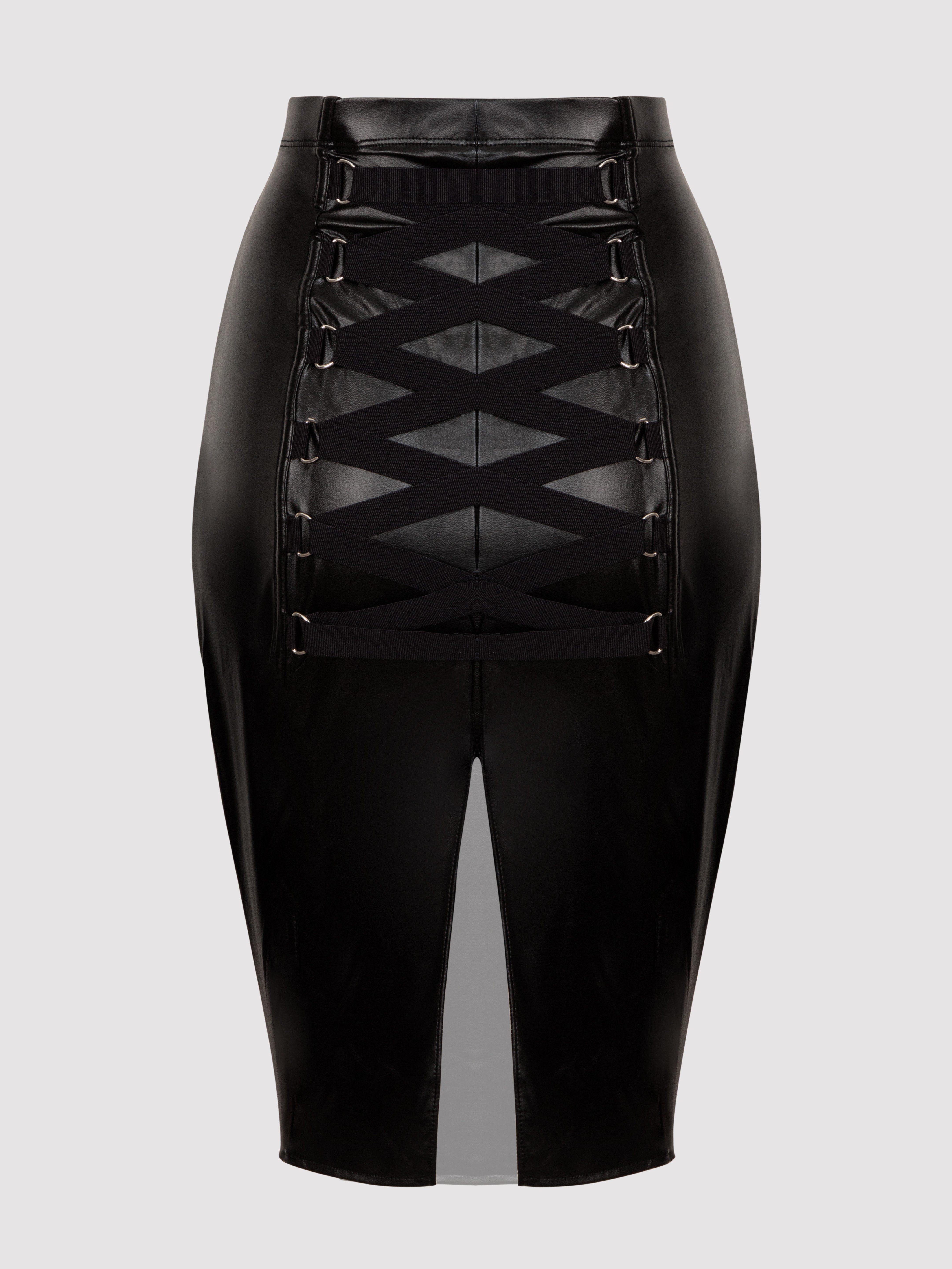 Lovehoney Fierce Black Leather-Look Skirt, Black, hi-res