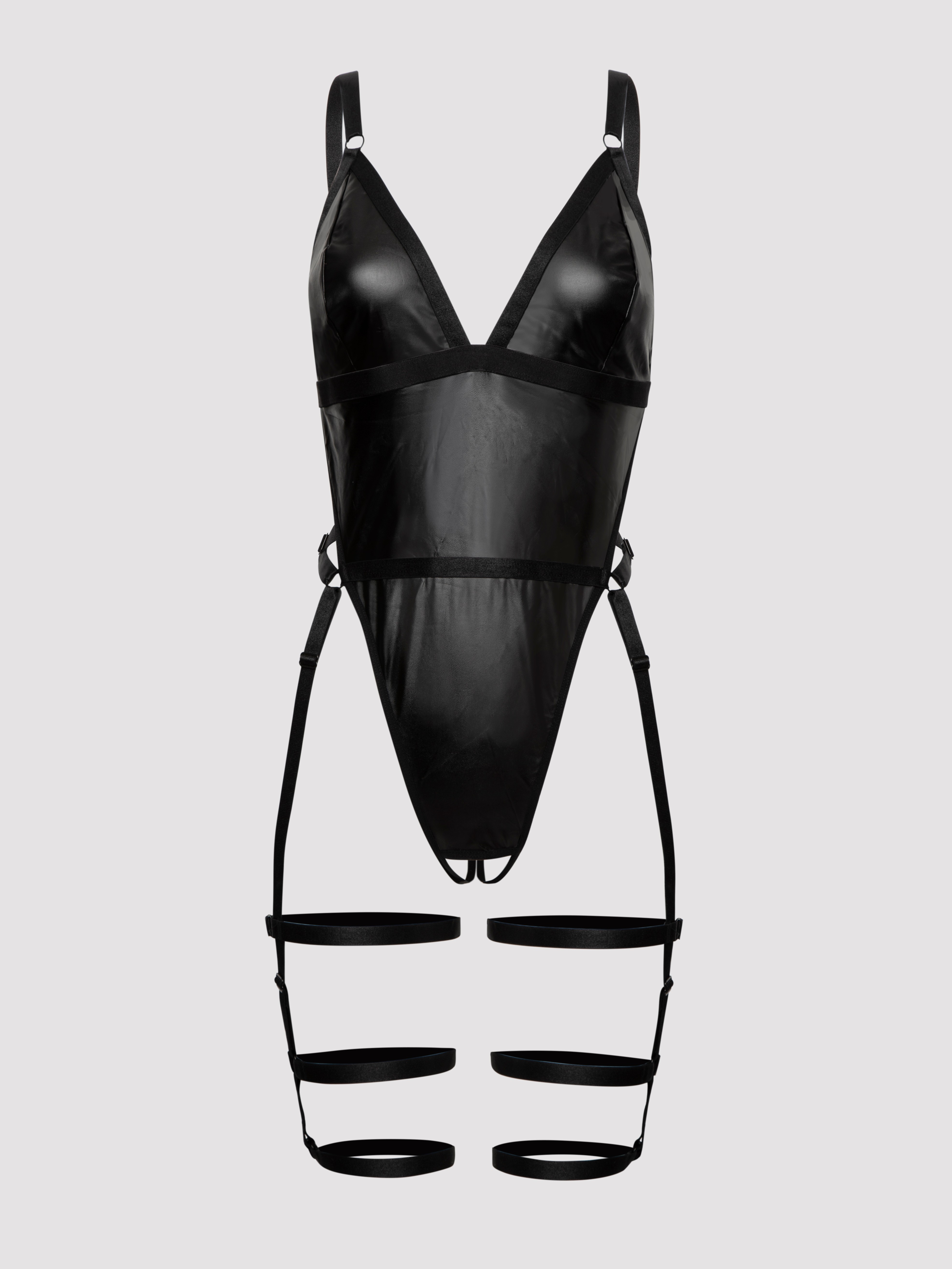 Lovehoney Fierce Wet Look Leg Harness Body, Black, hi-res
