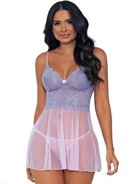 Escante Pink Lace and Mesh Babydoll Set 