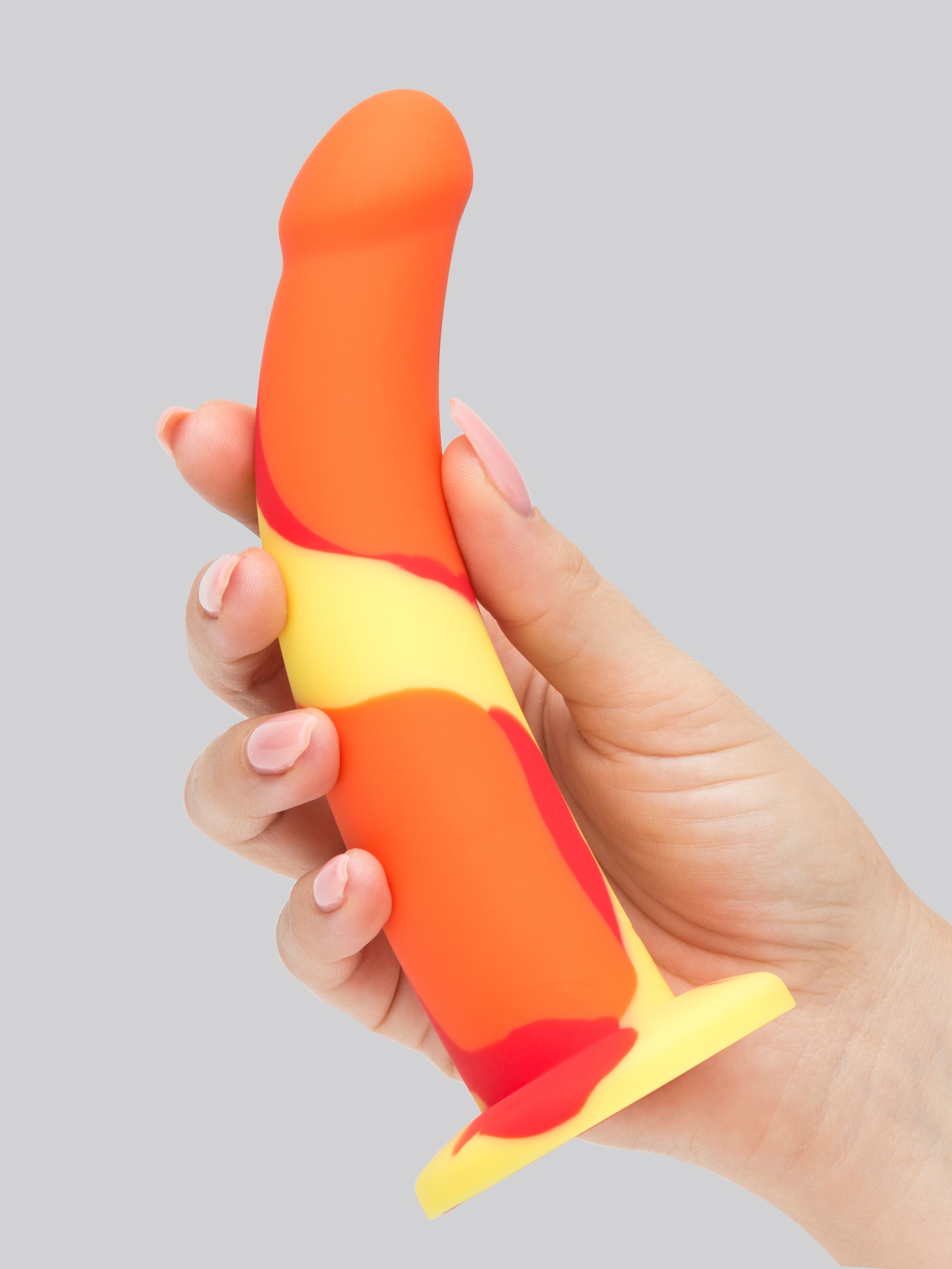 Lovehoney Earth and Fire Curved Silicone Suction Cup Dildo 7 Inch, Orange, hi-res
