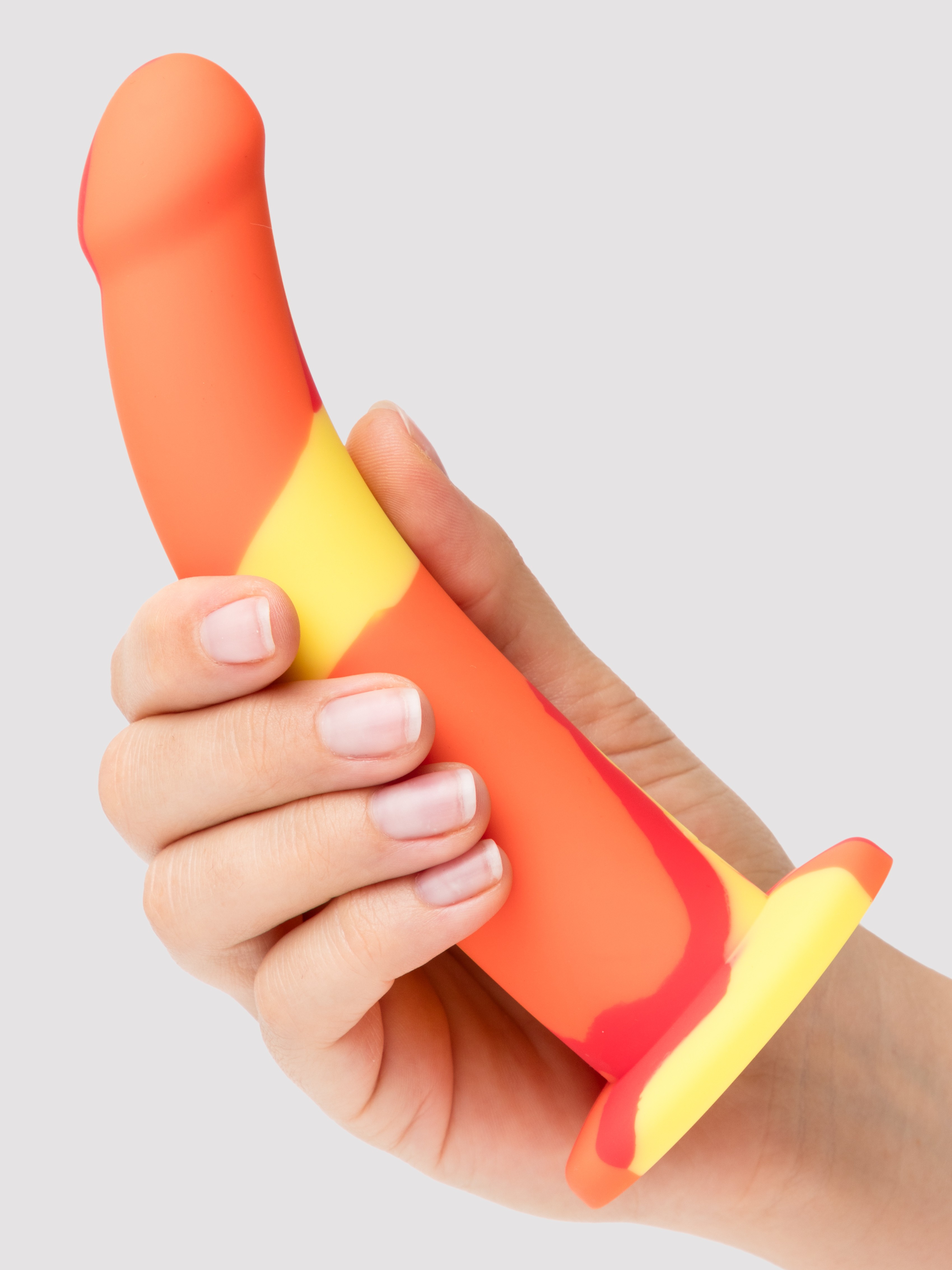 Lovehoney Earth and Fire Curved Silicone Suction Cup Dildo 7 Inch, Orange, hi-res