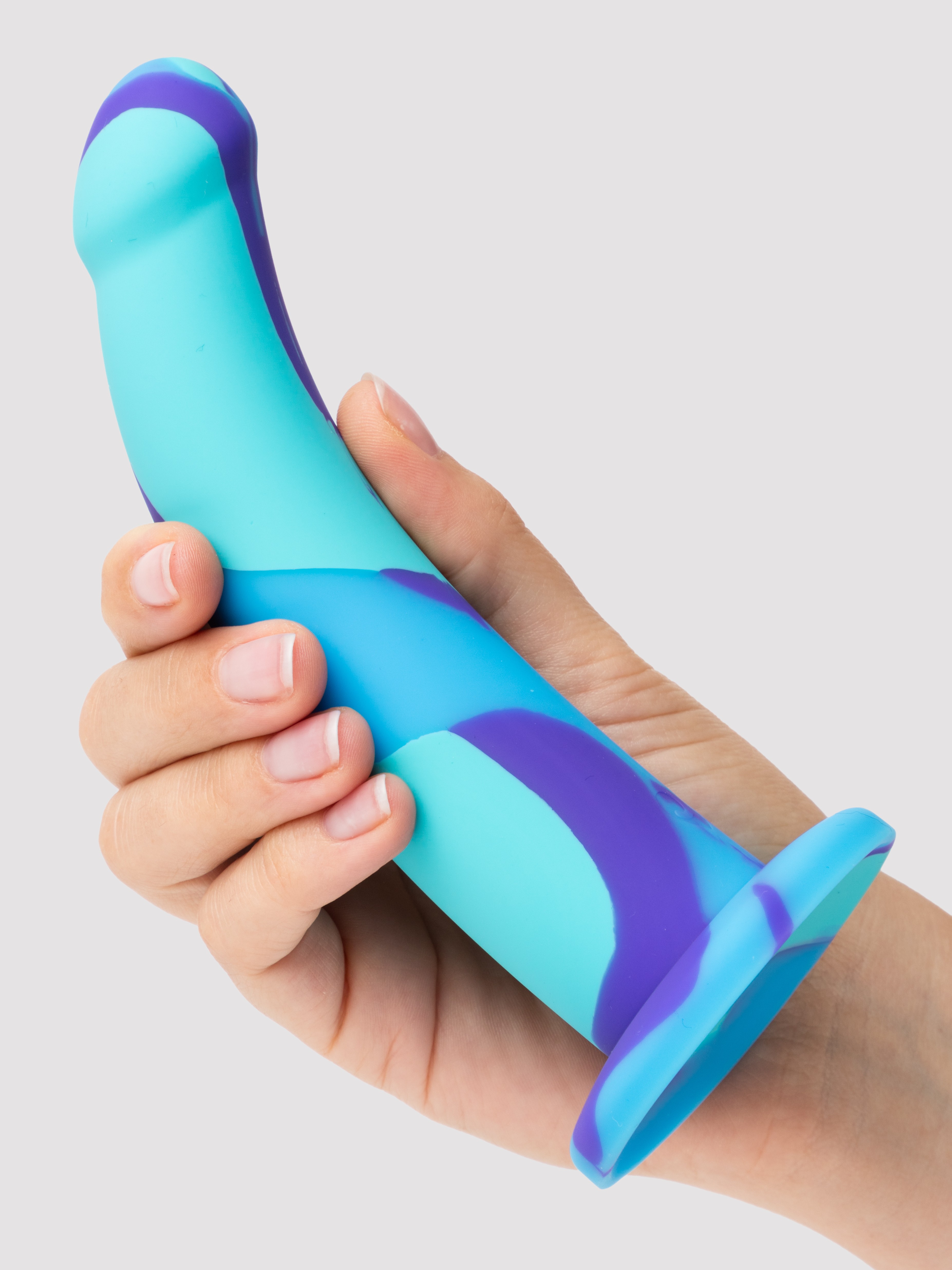 Lovehoney Air and Water Curved Silicone Suction Cup Dildo 7 Inch , Blue, hi-res